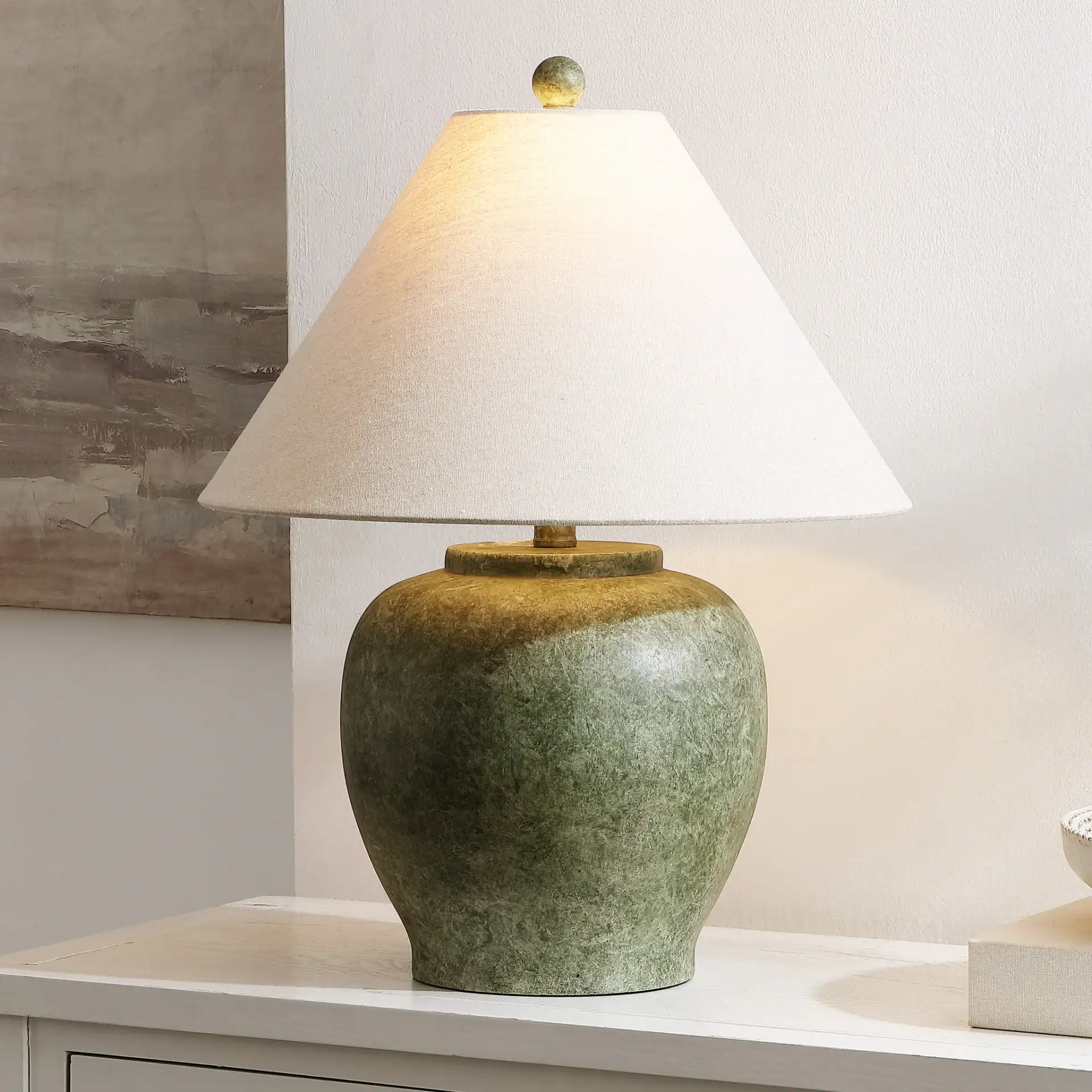 Dylan Table Lamp in Antique Green in a styled room