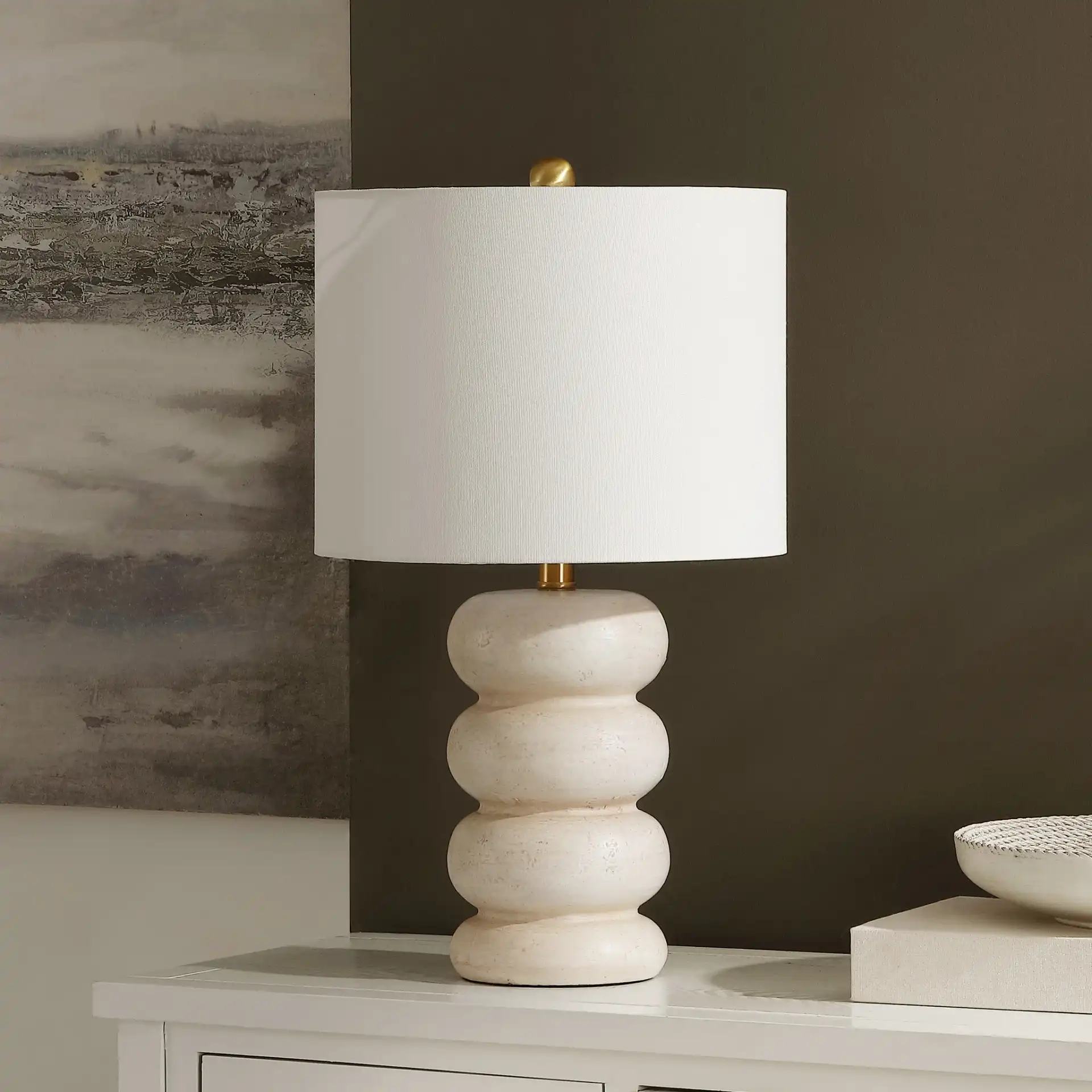 Coco Table Lamp in Cream in a styled room