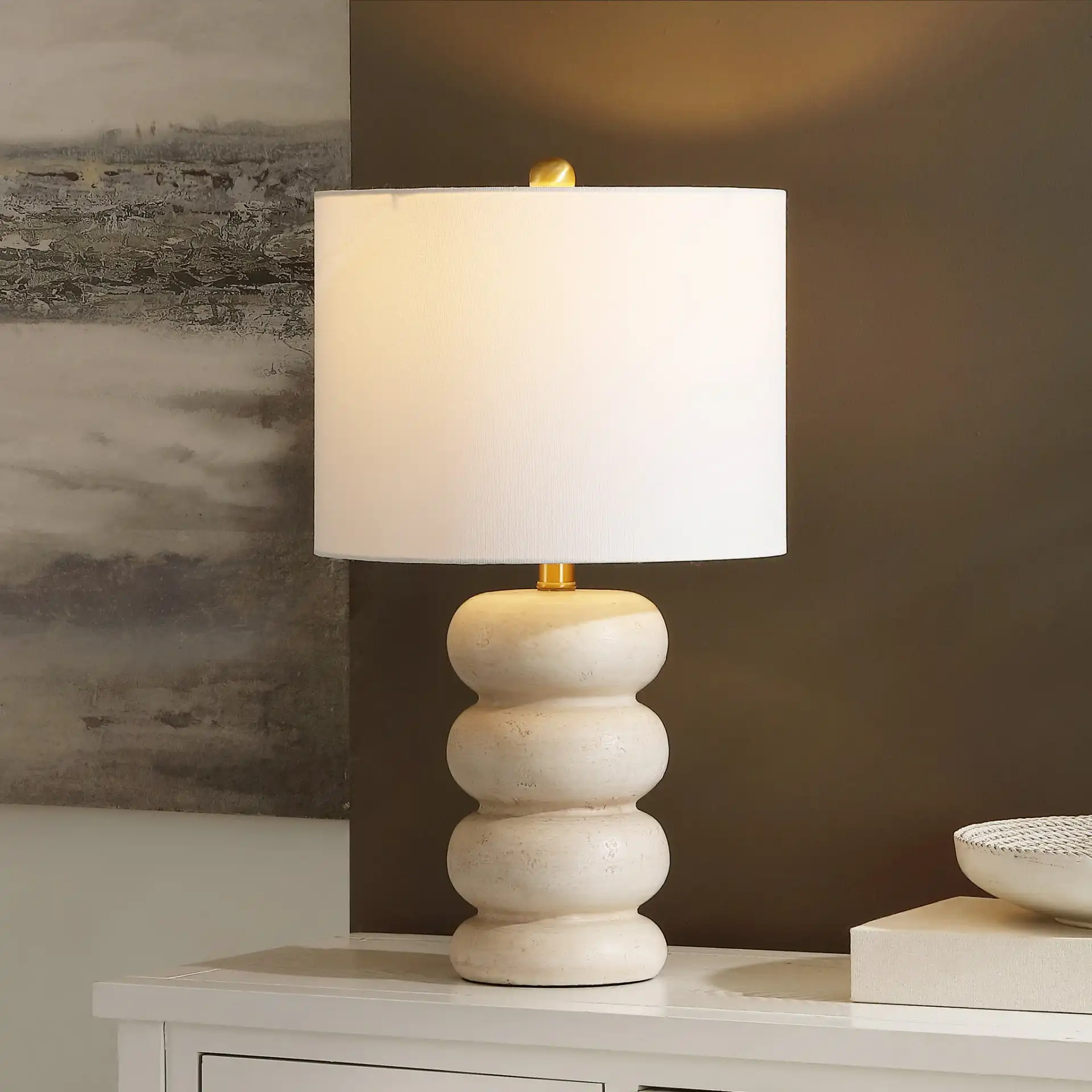 Coco Table Lamp in Cream in a styled room