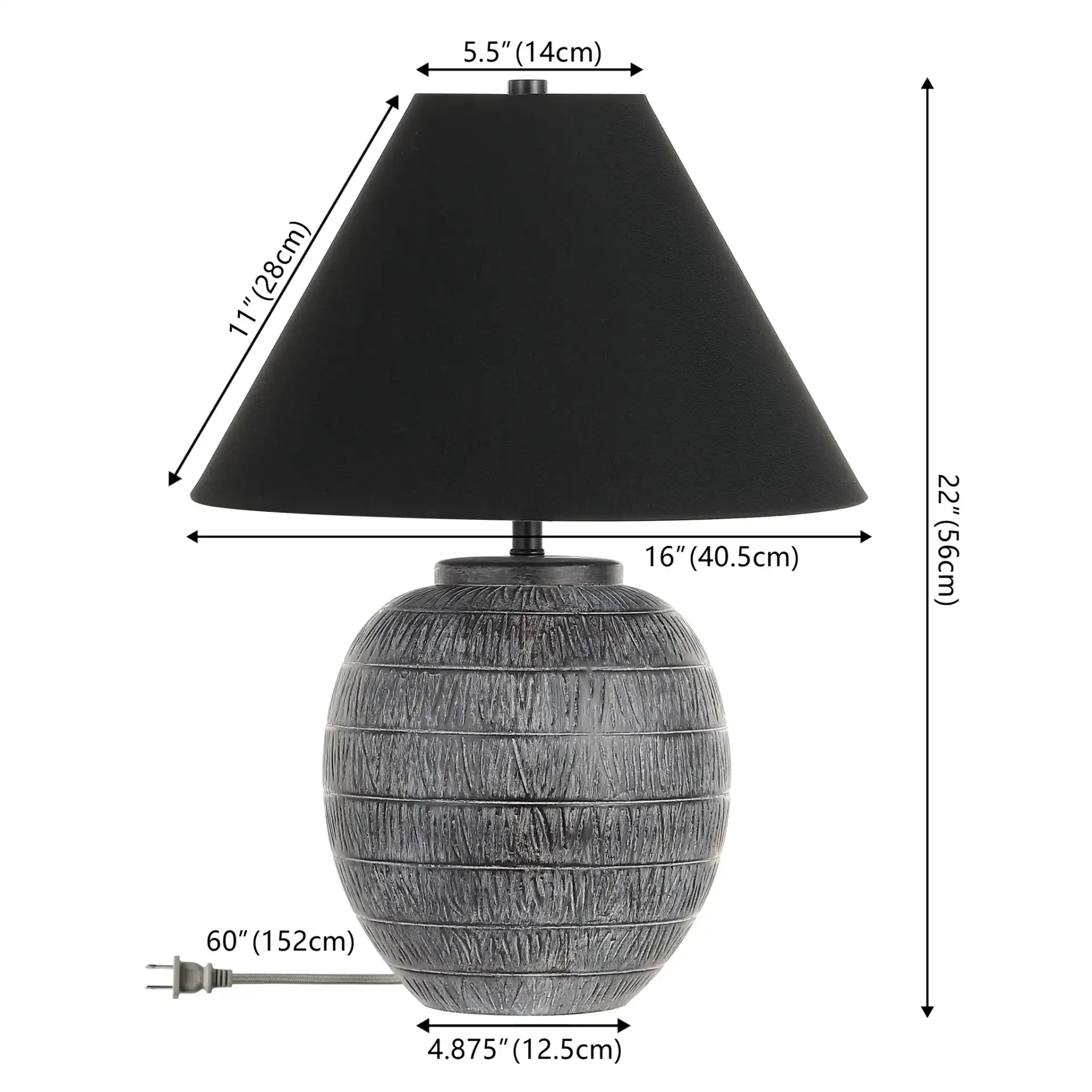 Naomi Table Lamp in Gray / Black, detail view