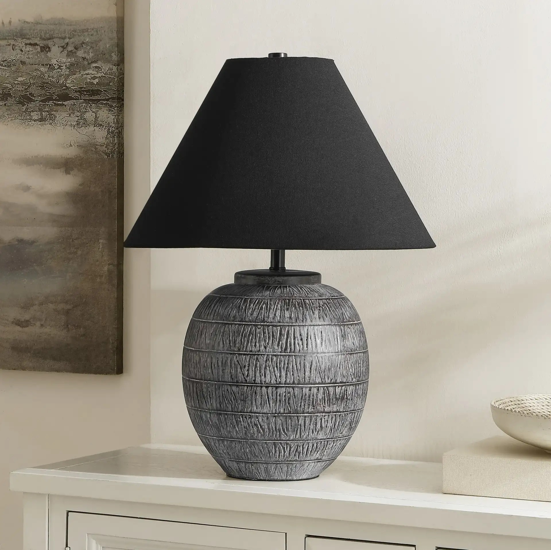 Naomi Table Lamp in Gray / Black in a styled room