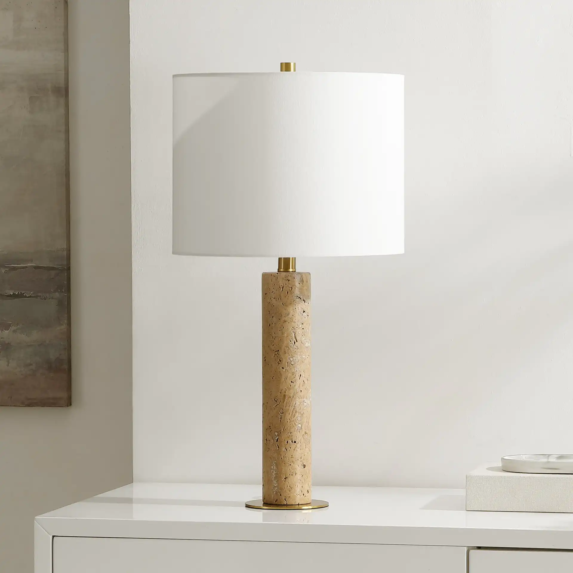 Dara Table Lamp in Beige in a styled room
