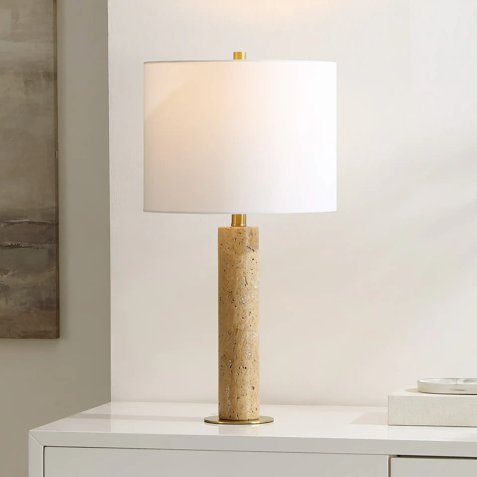 Dara Table Lamp in Beige in a styled room