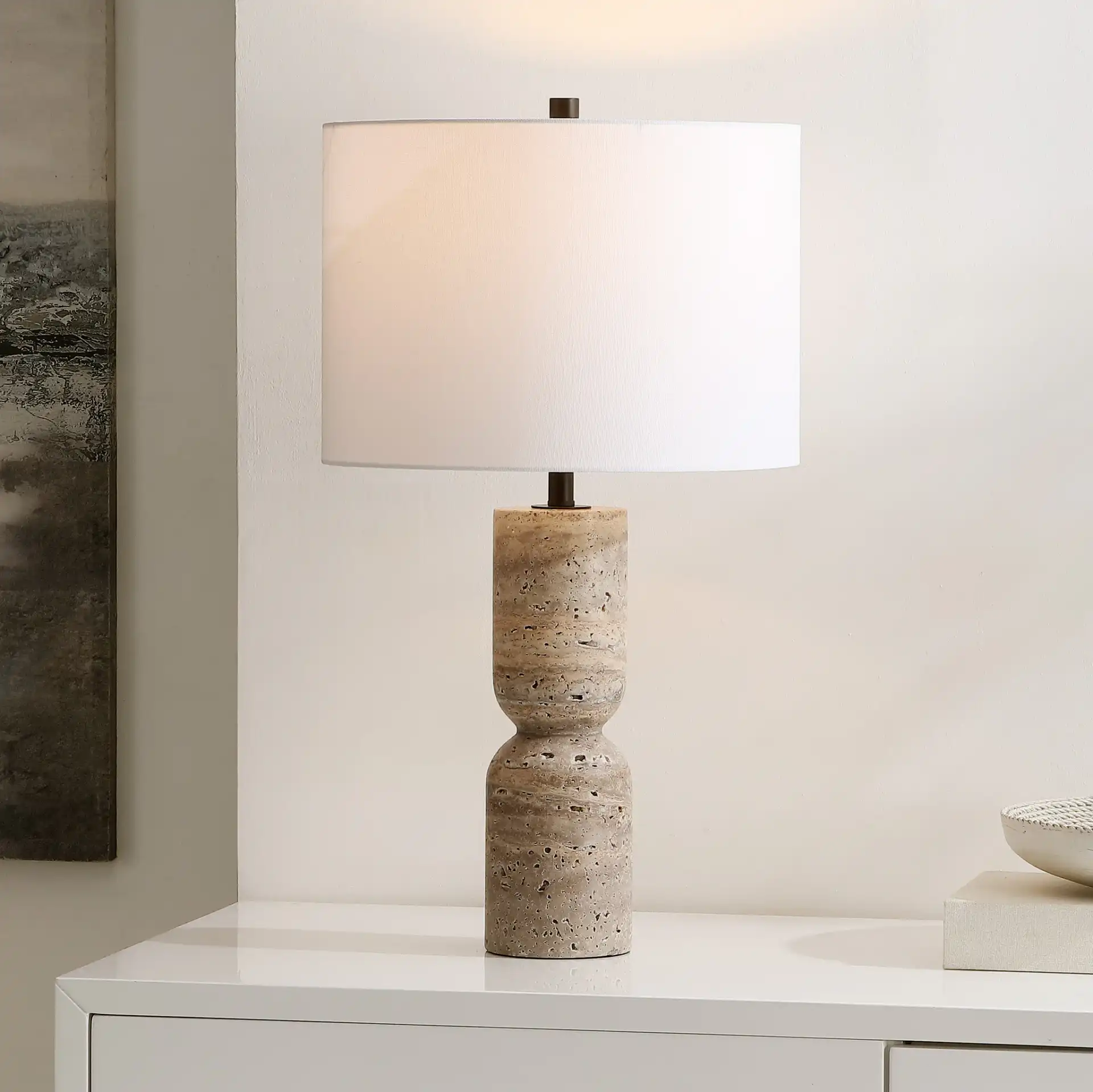 Nara Table Lamp in Gray in a styled room