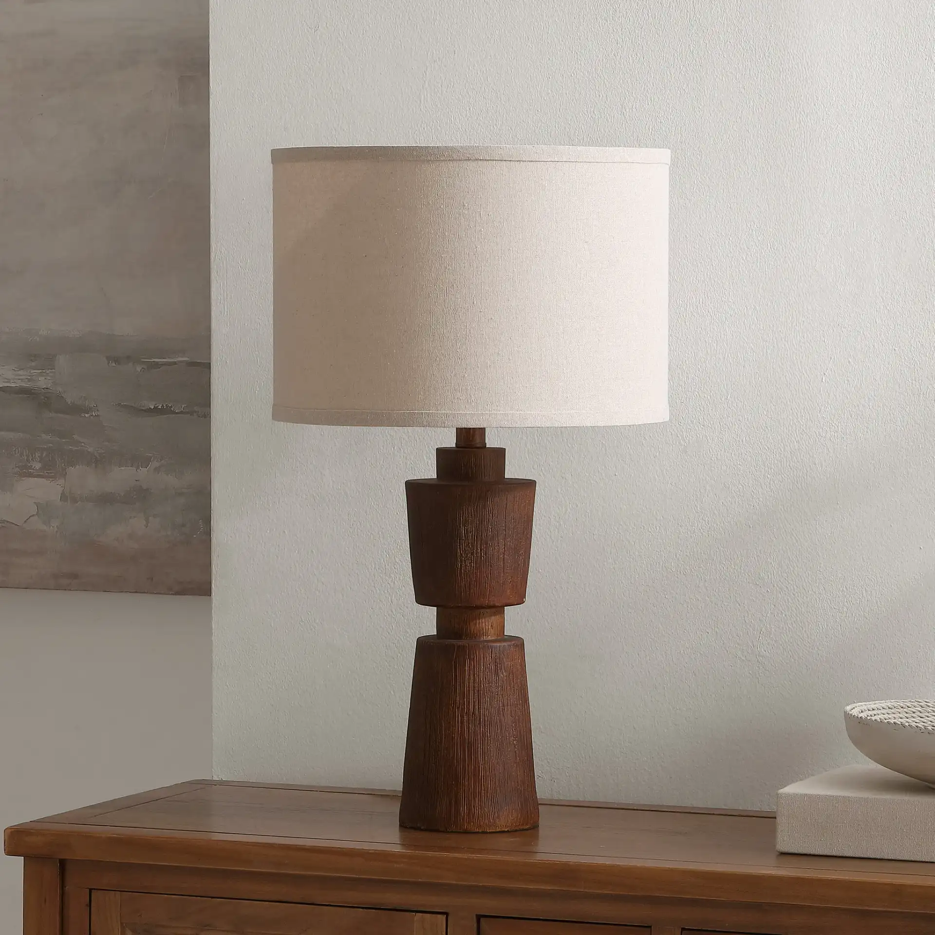 Nici Table Lamp in Brown in a styled room