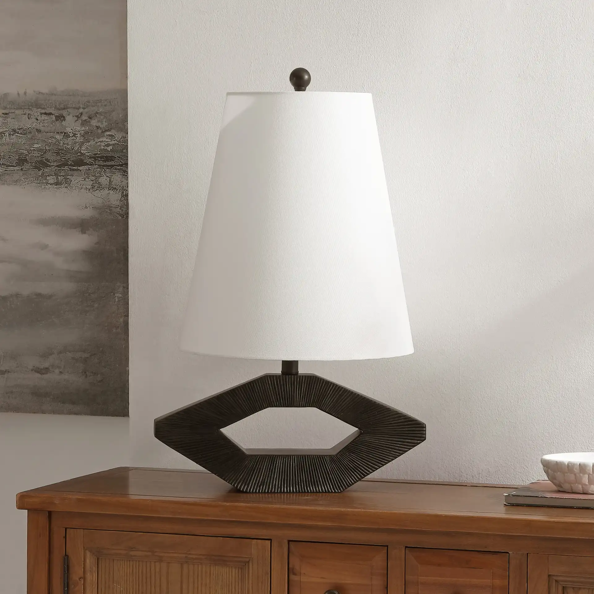 Praia Table Lamp in Black in a styled room