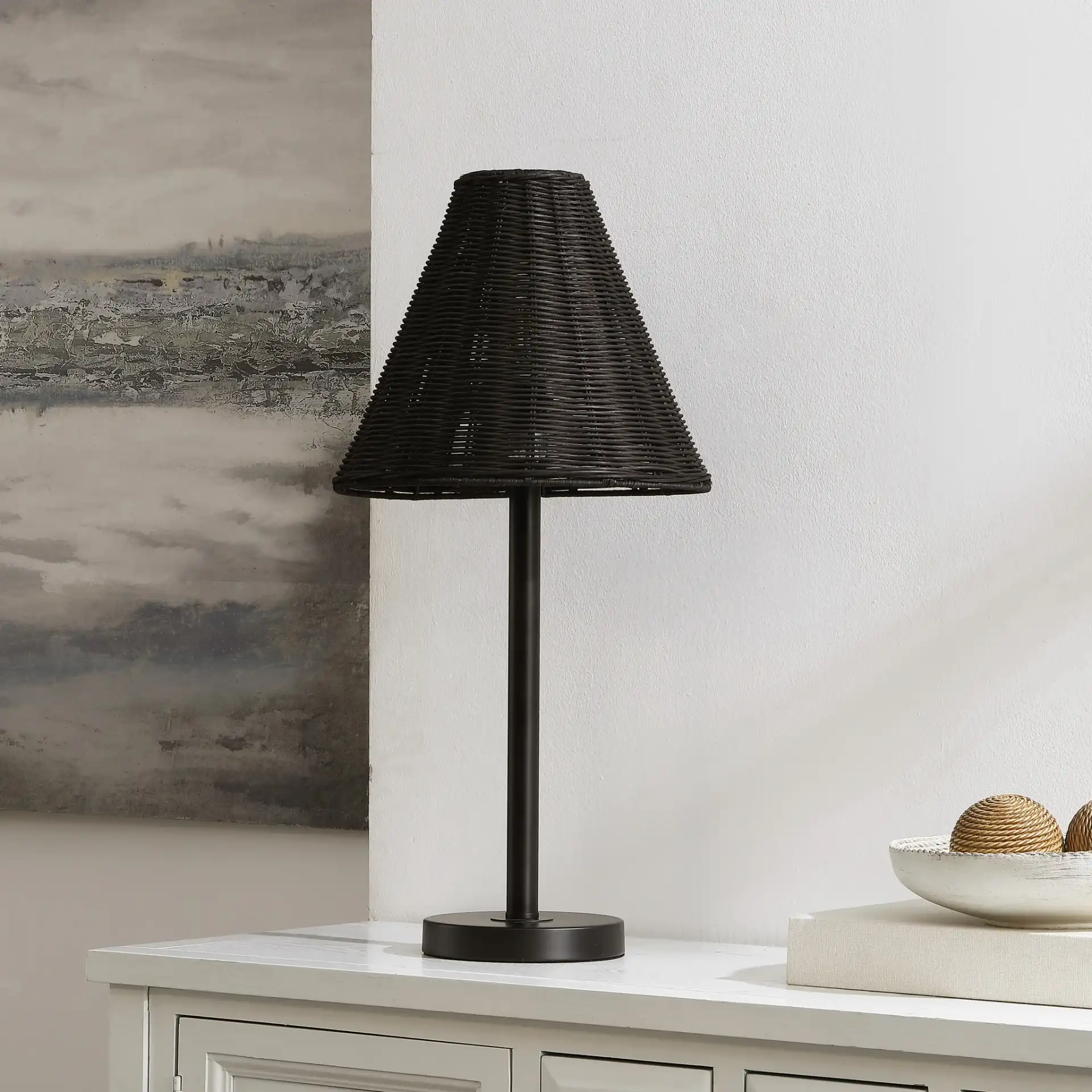 Ricki Table Lamp in Black in a styled room