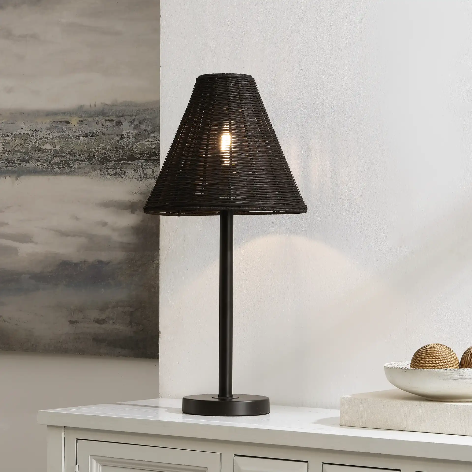 Ricki Table Lamp in Black in a styled room