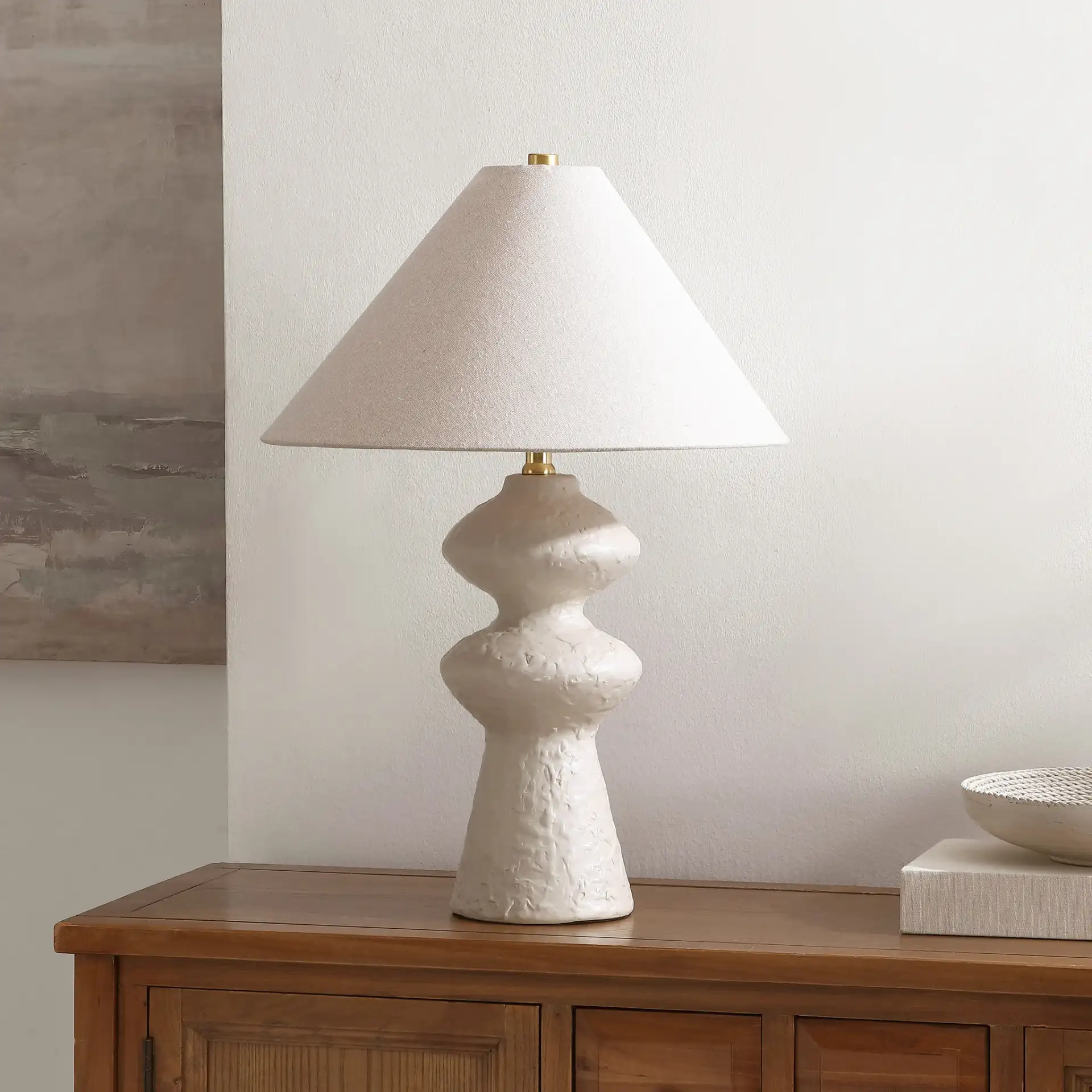 Keira Table Lamp in White / Oatmeal in a styled room