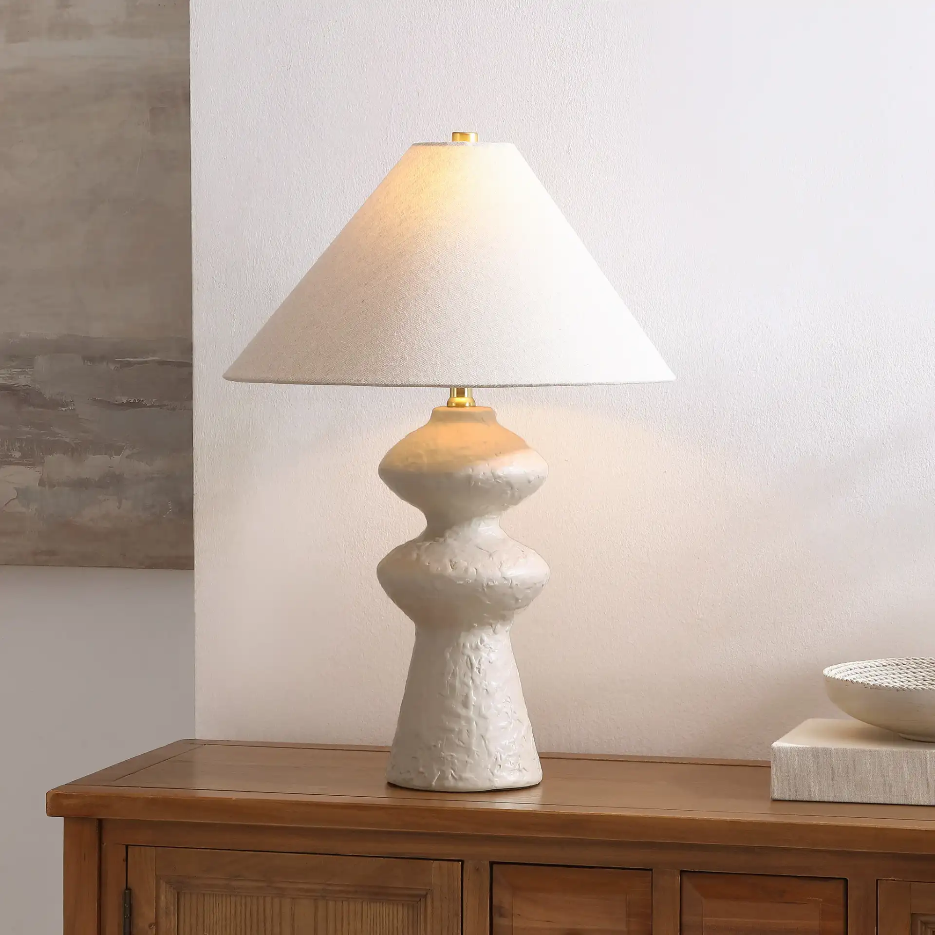 Keira Table Lamp in White / Oatmeal in a styled room