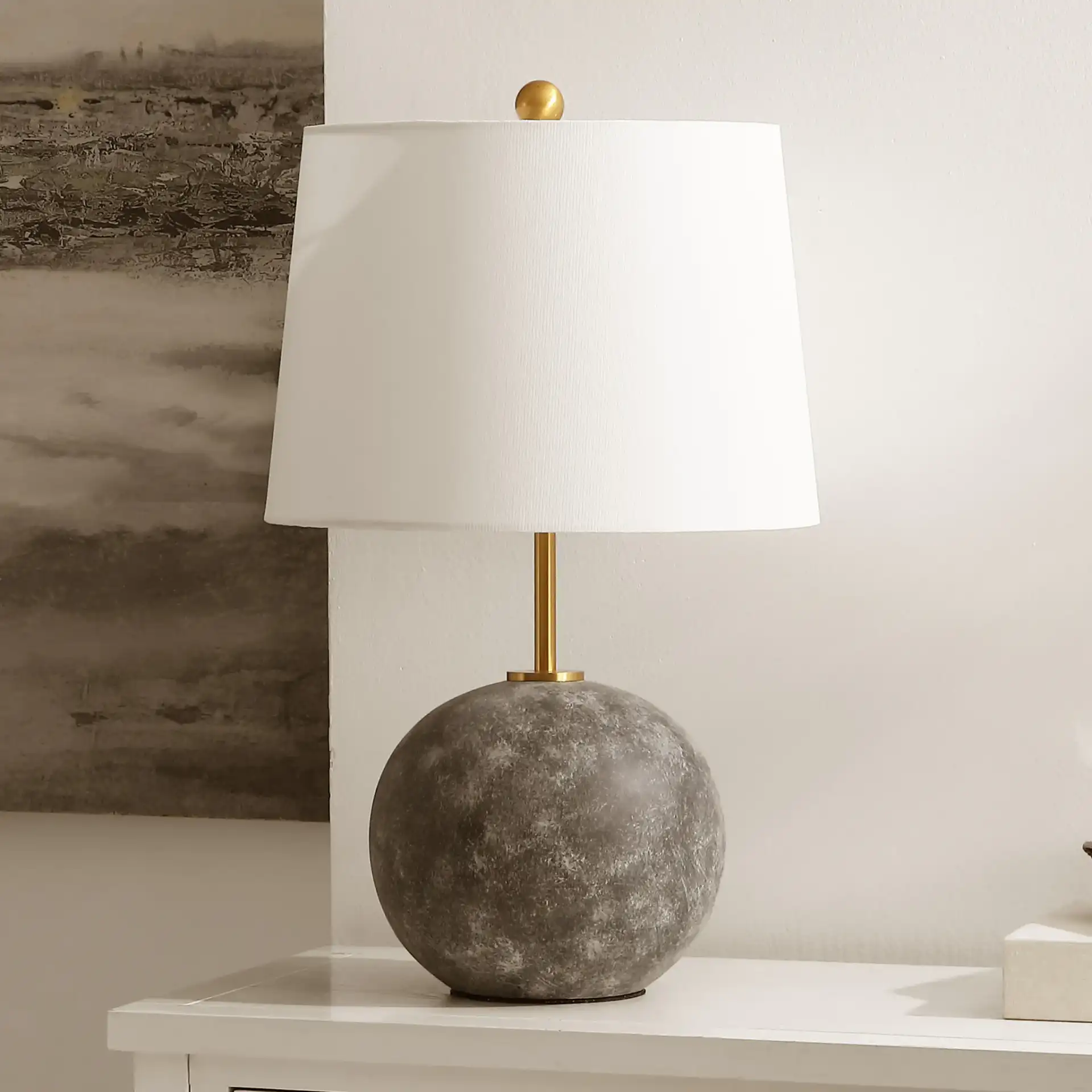 Cla Table Lamp in Gray Washed / Brass in a styled room