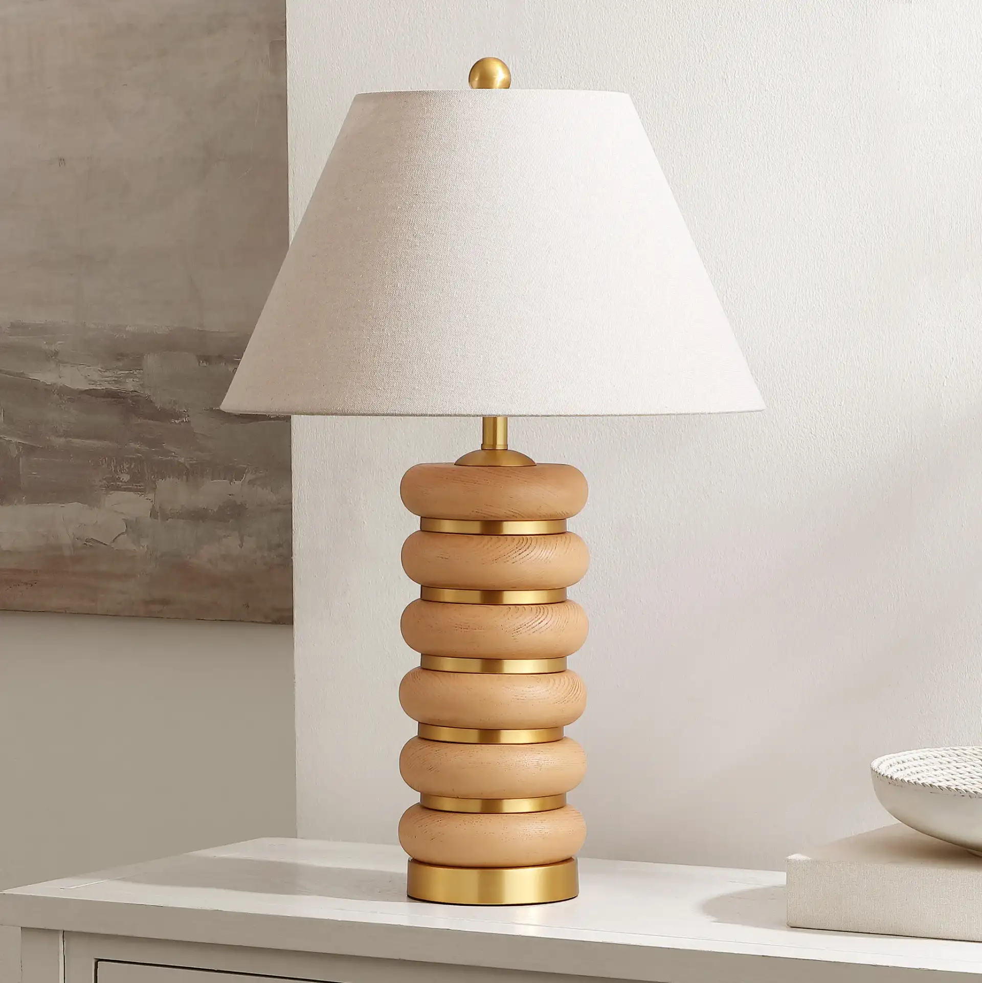 Selene Table Lamp in Light Brown / Brass in a styled room