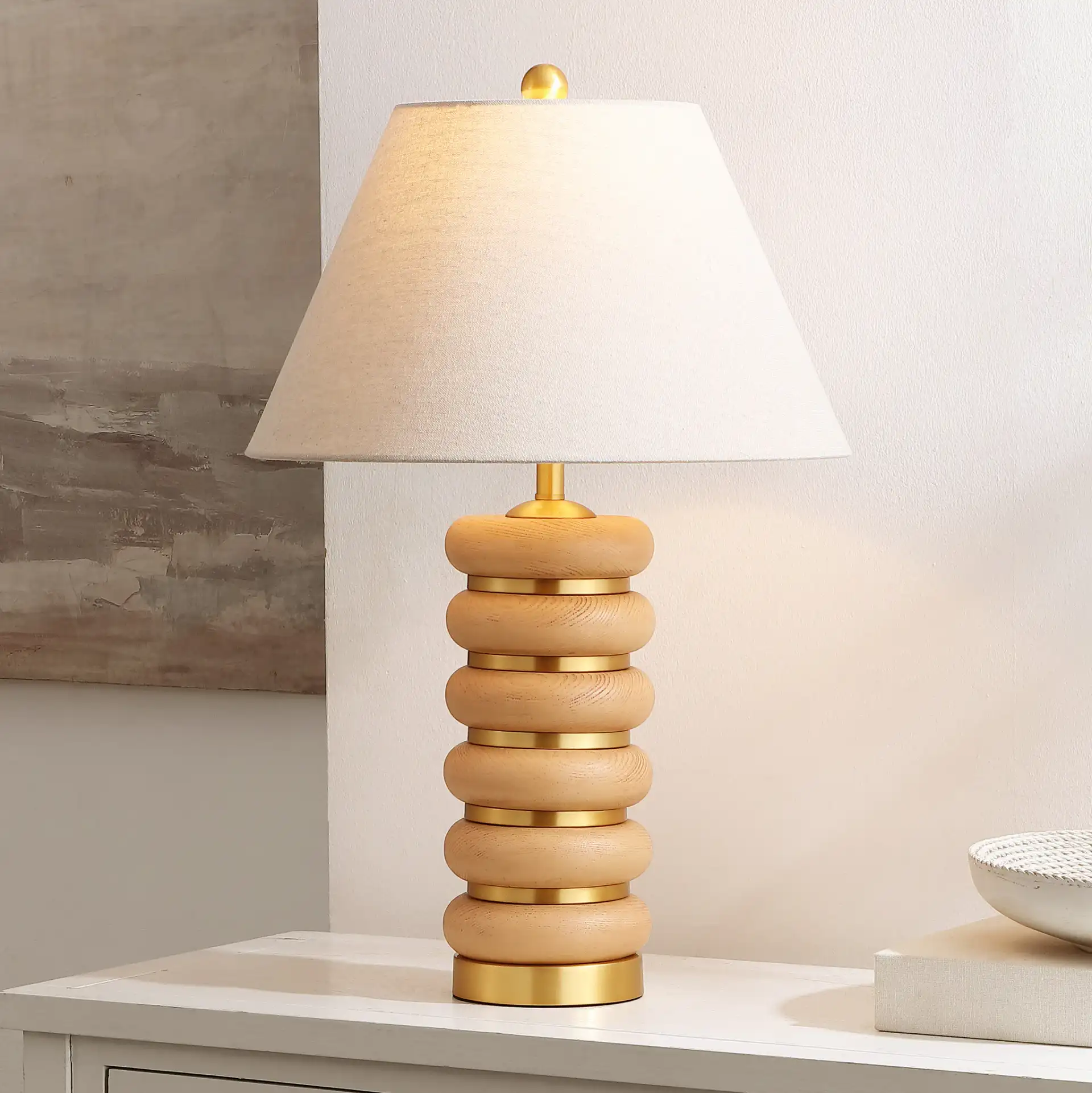 Selene Table Lamp in Light Brown / Brass in a styled room