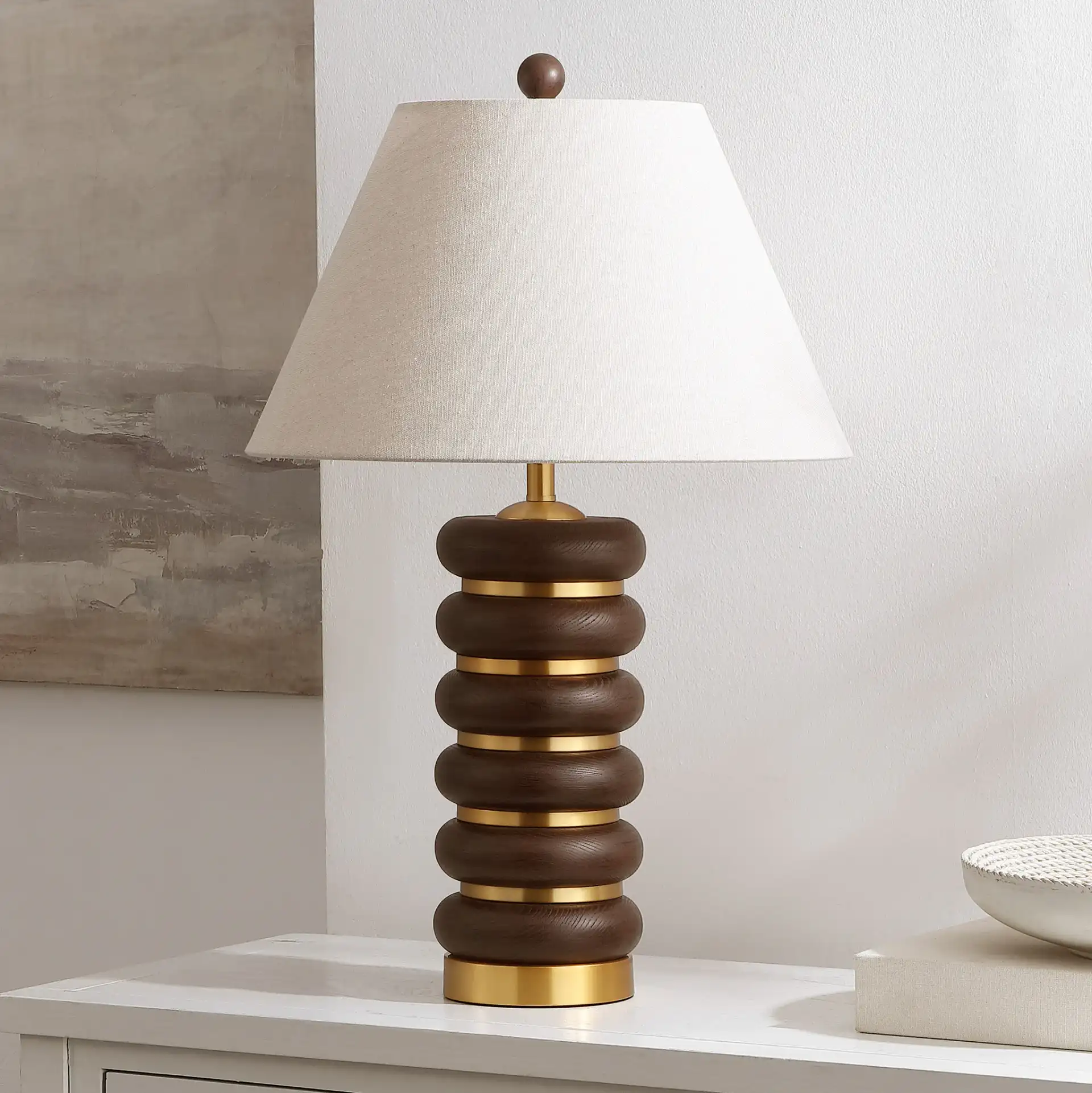 Arani Table Lamp in Dark Brown / Brass in a styled room