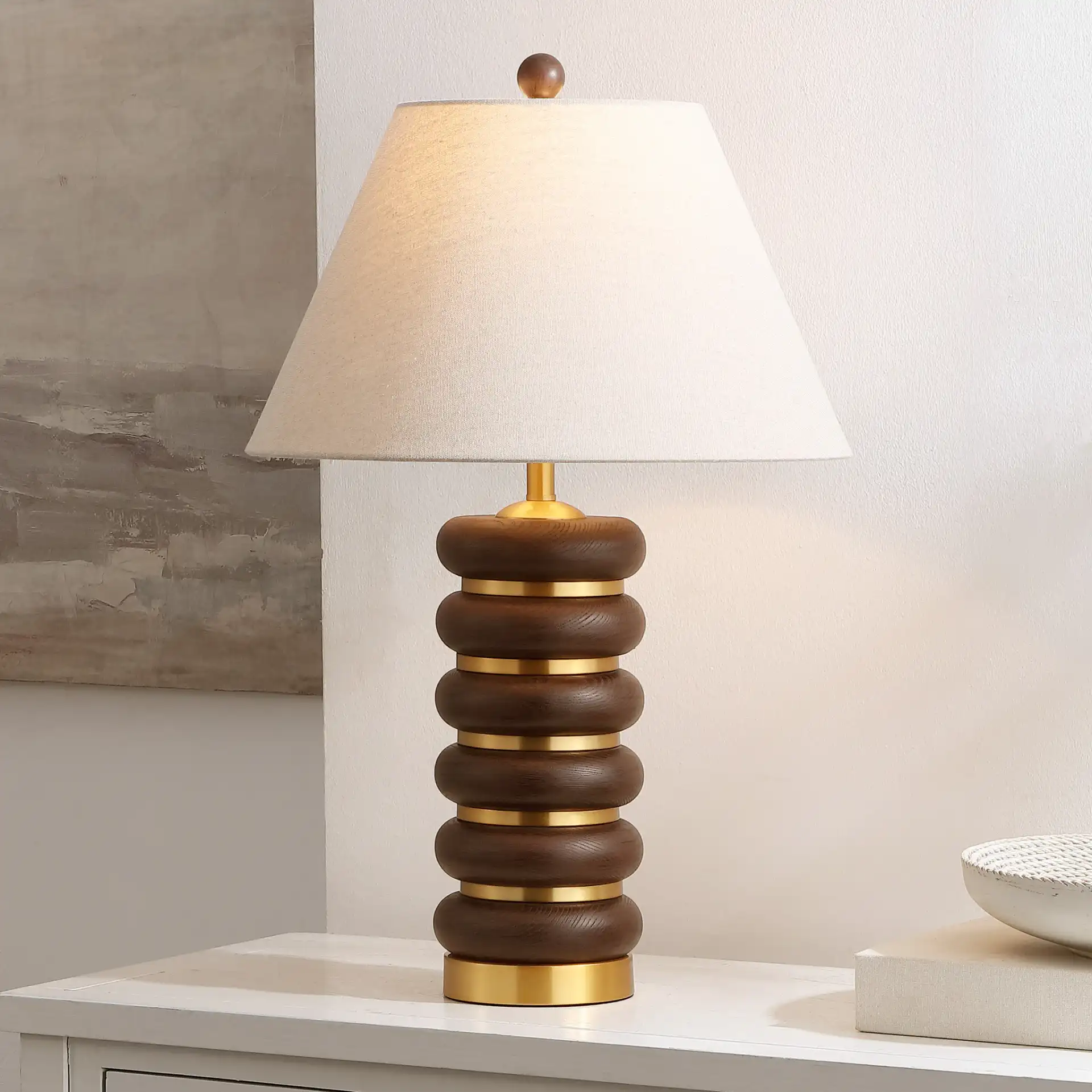Arani Table Lamp in Dark Brown / Brass in a styled room