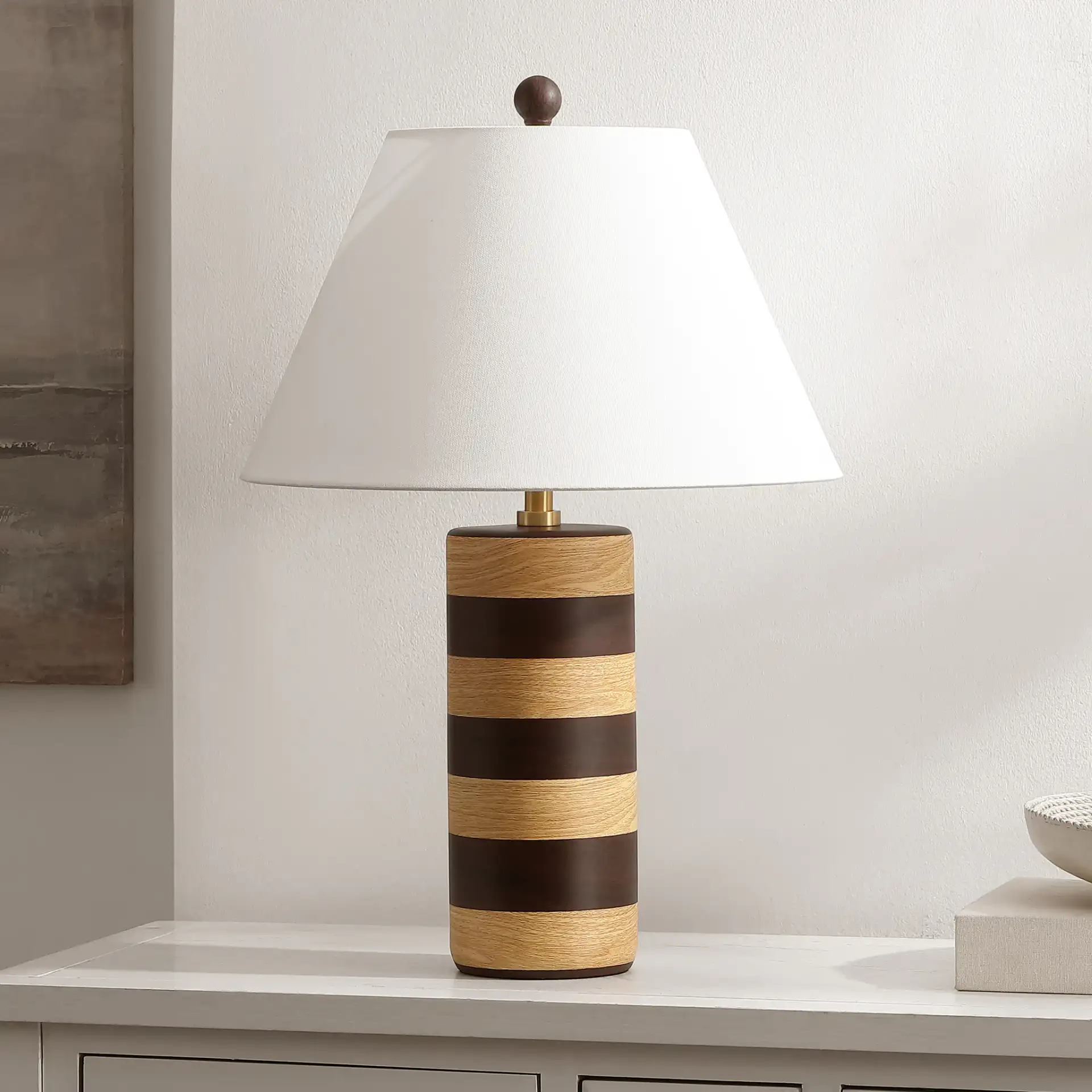 Shea Table Lamp in Light Brown / Dark Brown in a styled room
