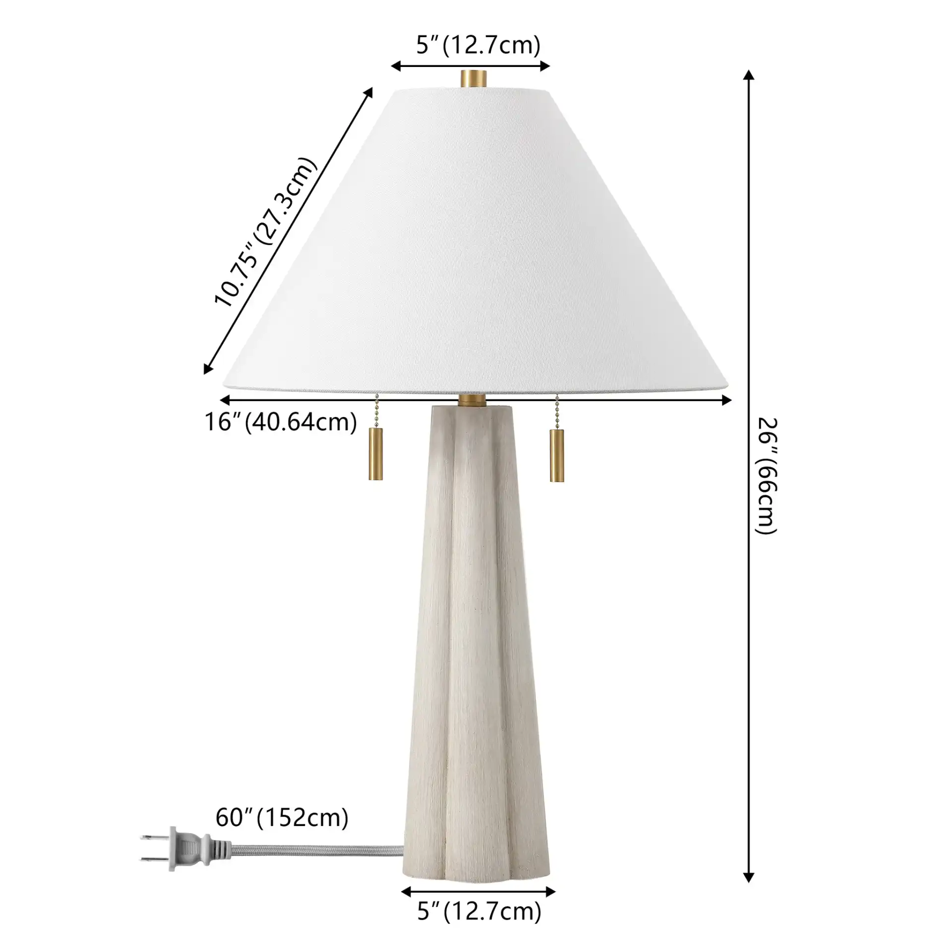 Irena Table Lamp in White Washed / Gold, detail view