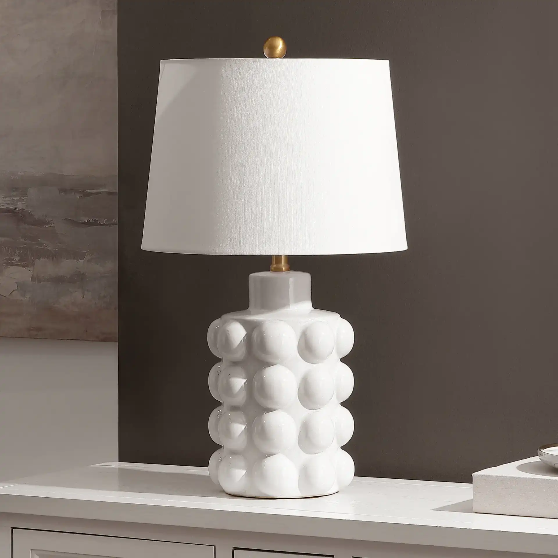 Konny Table Lamp in Antique White in a styled room
