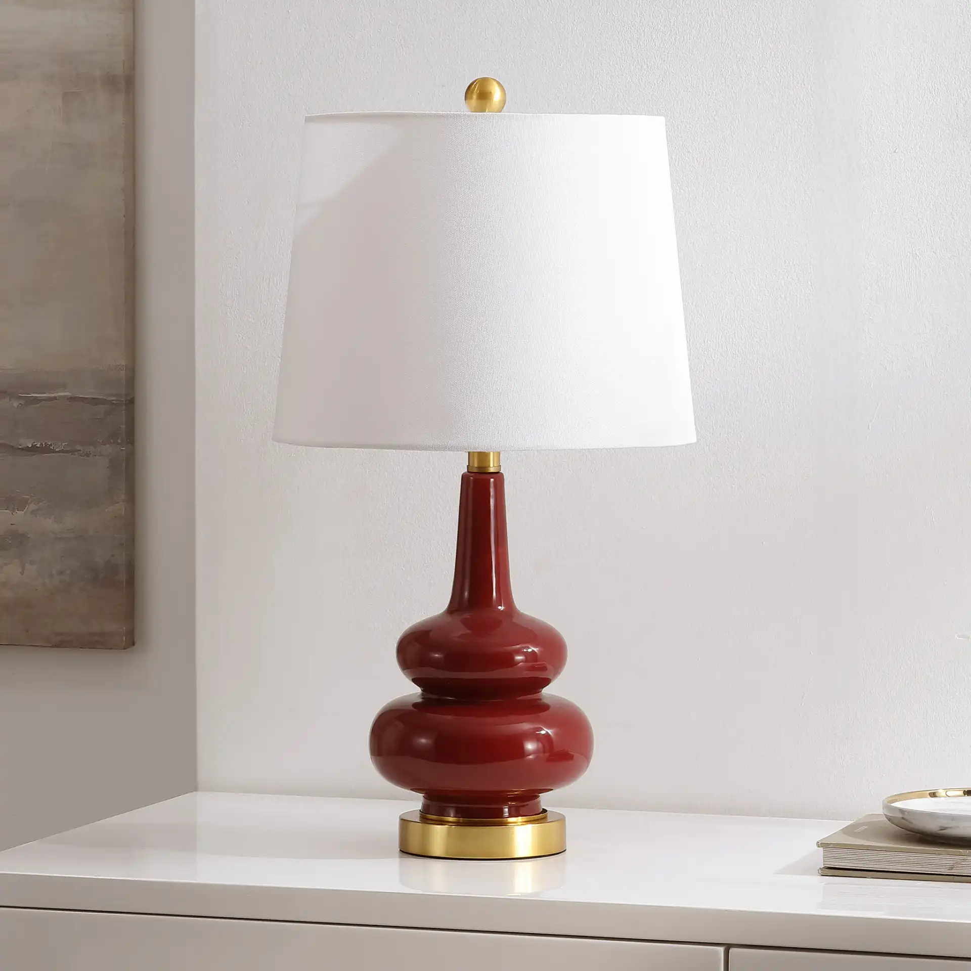 Evie Table Lamp in Cranberry in a styled room