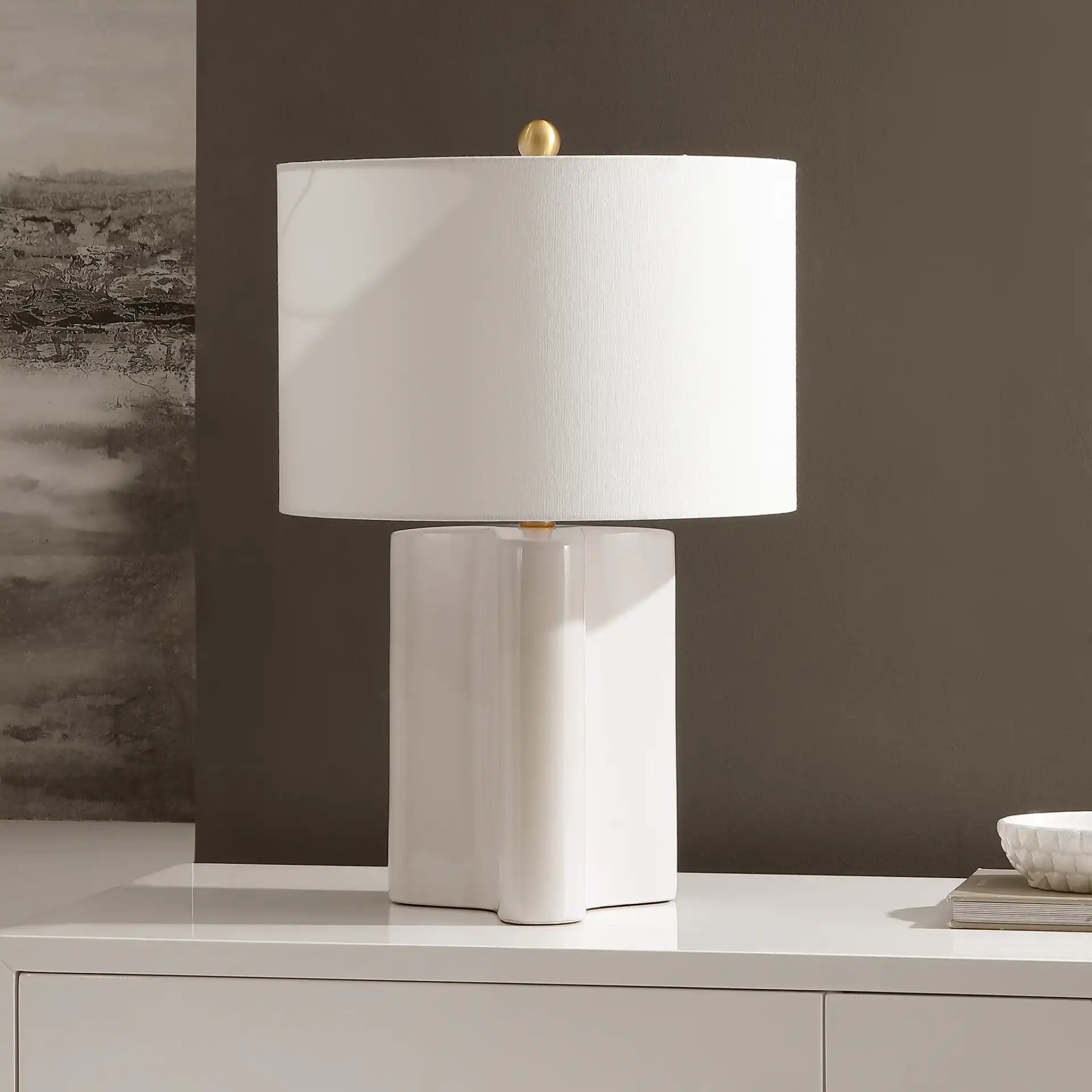 Anessa Table Lamp in Cream / Brass in a styled room