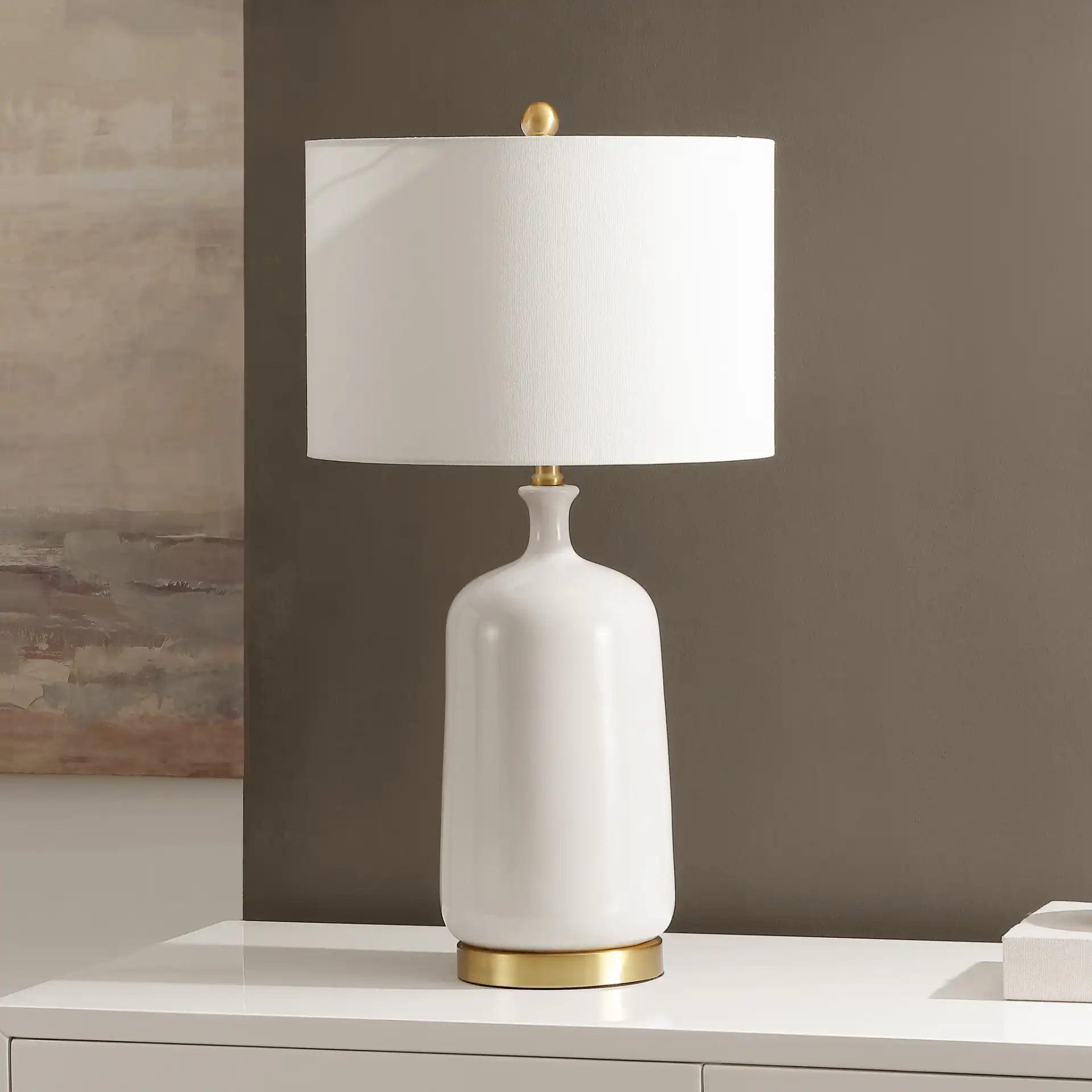 Stevie Table Lamp in Cream / Brass in a styled room