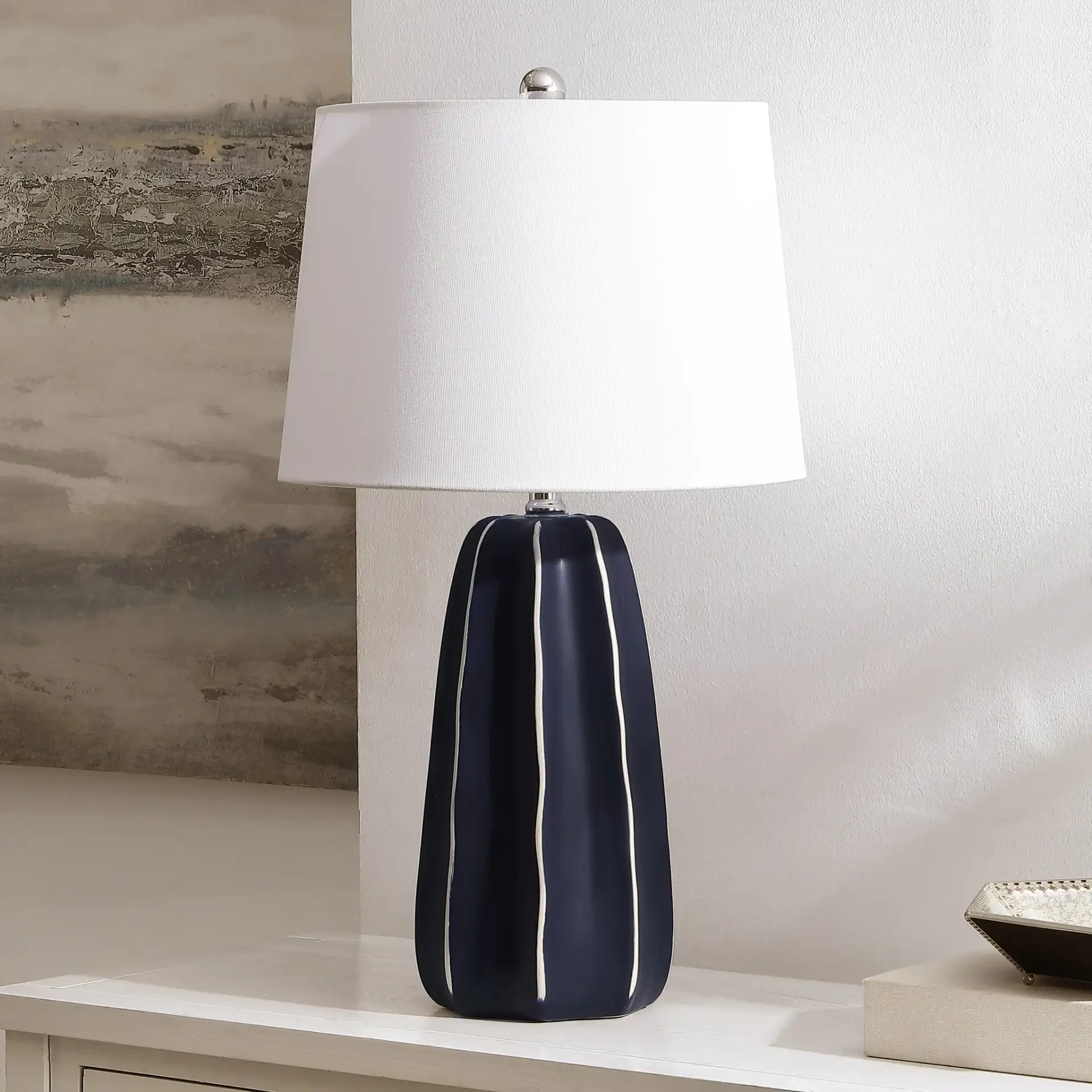 Jude Table Lamp in Navy Blue in a styled room