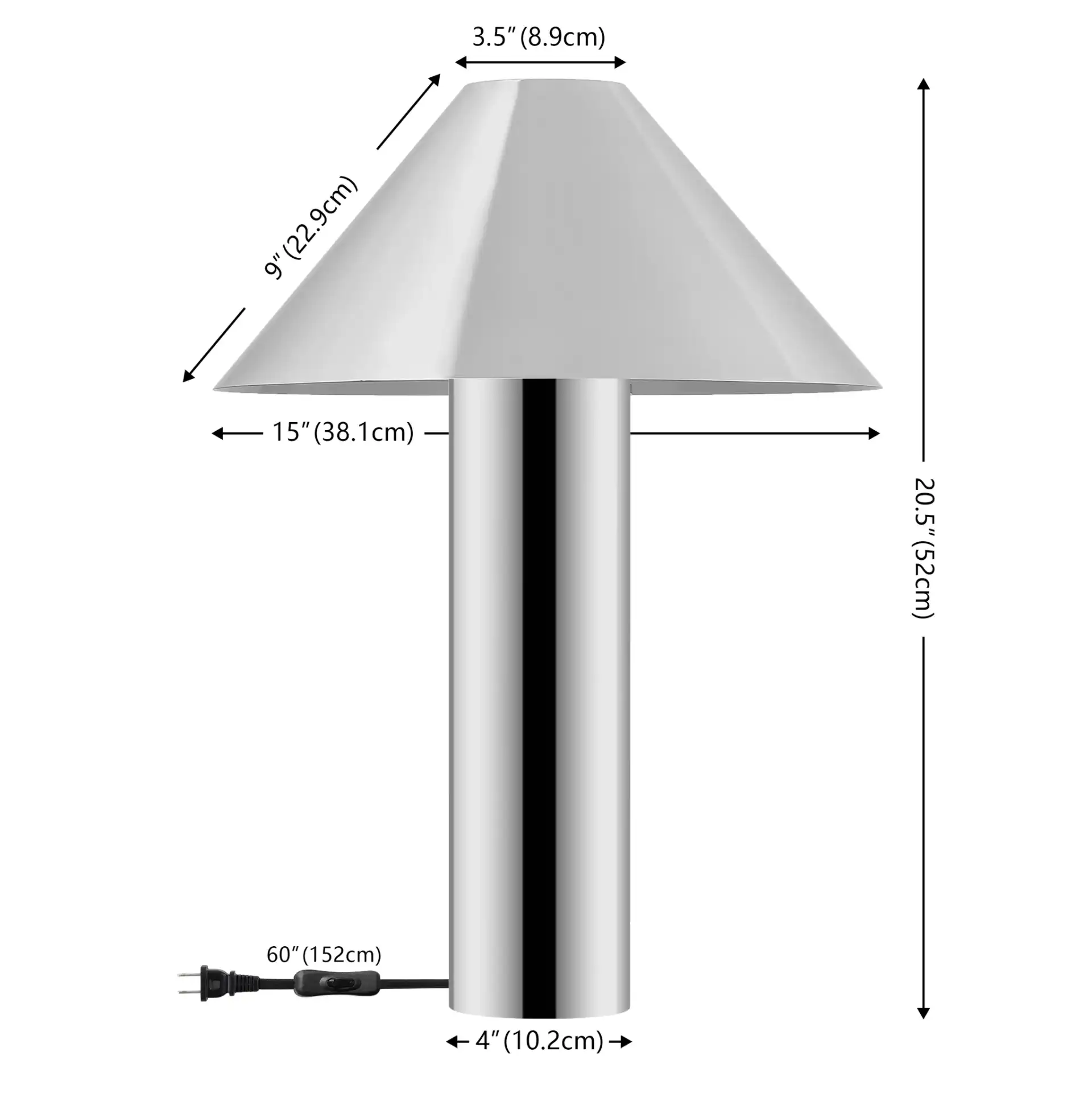 Pia Table Lamp in Chrome, detail view