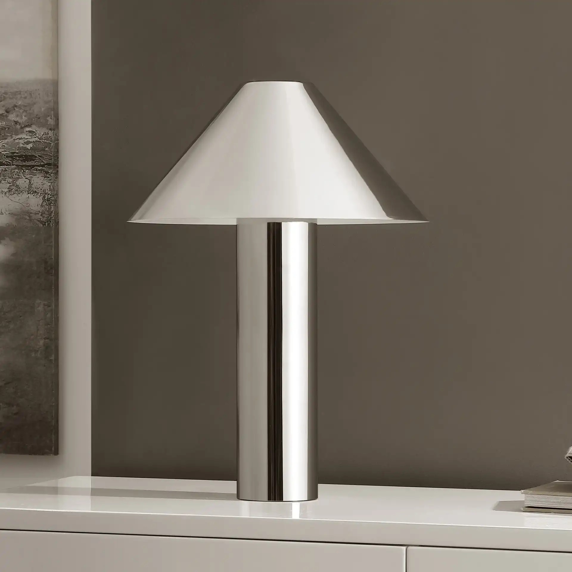 Pia Table Lamp in Chrome in a styled room