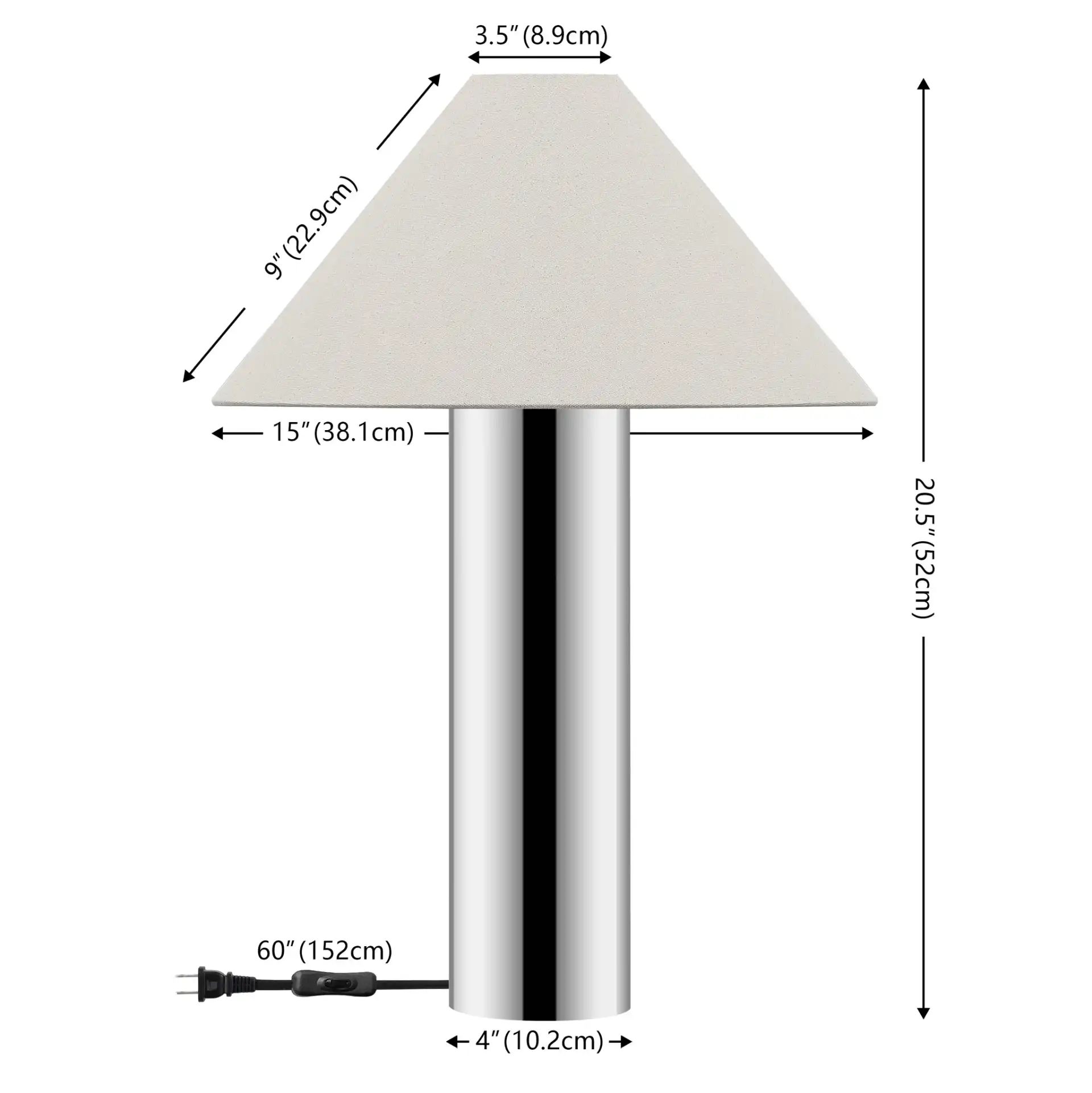 Cheri Table Lamp in Chrome / White, detail view