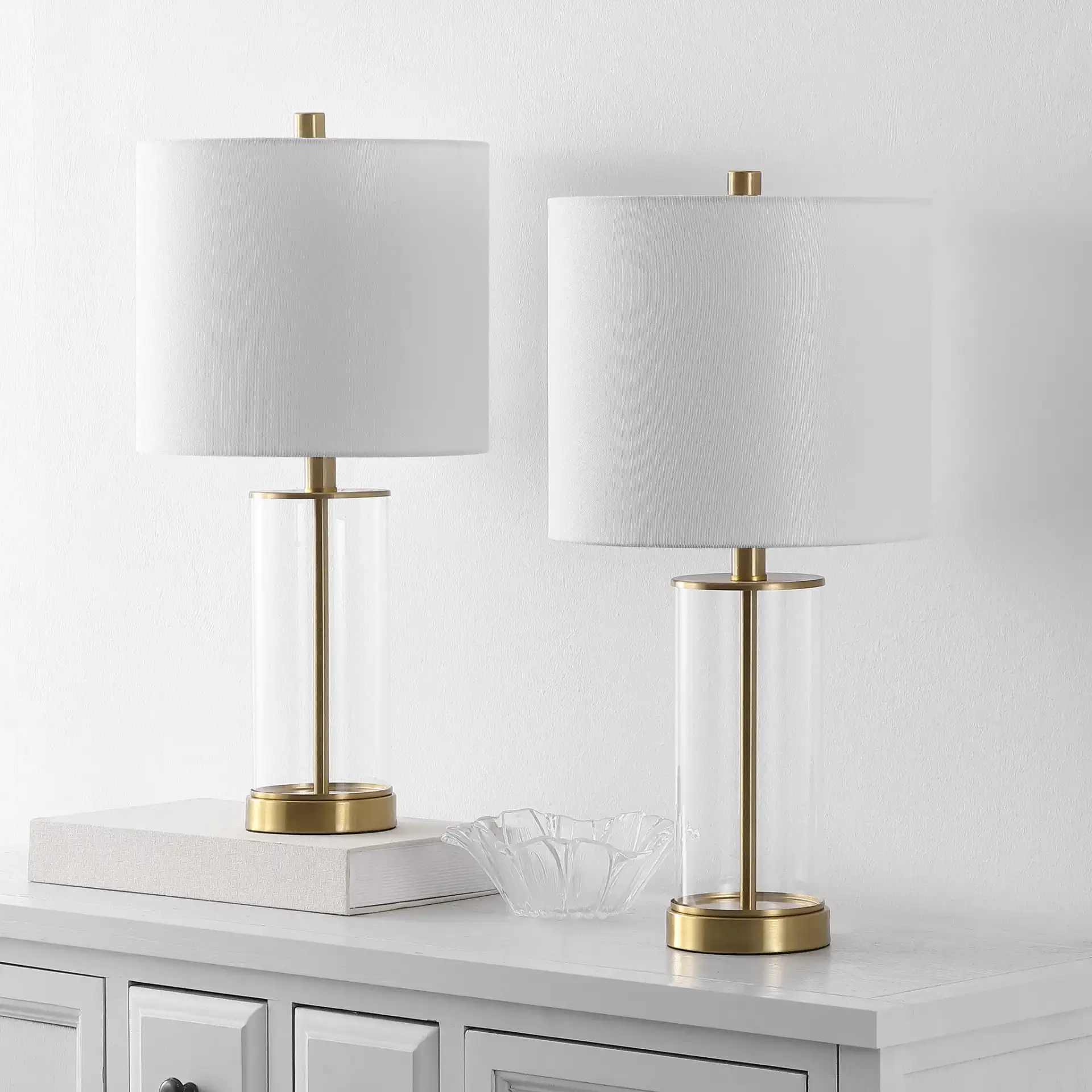 Anders Table Lamp (Set Of 2) in Clear / Brass in a styled room