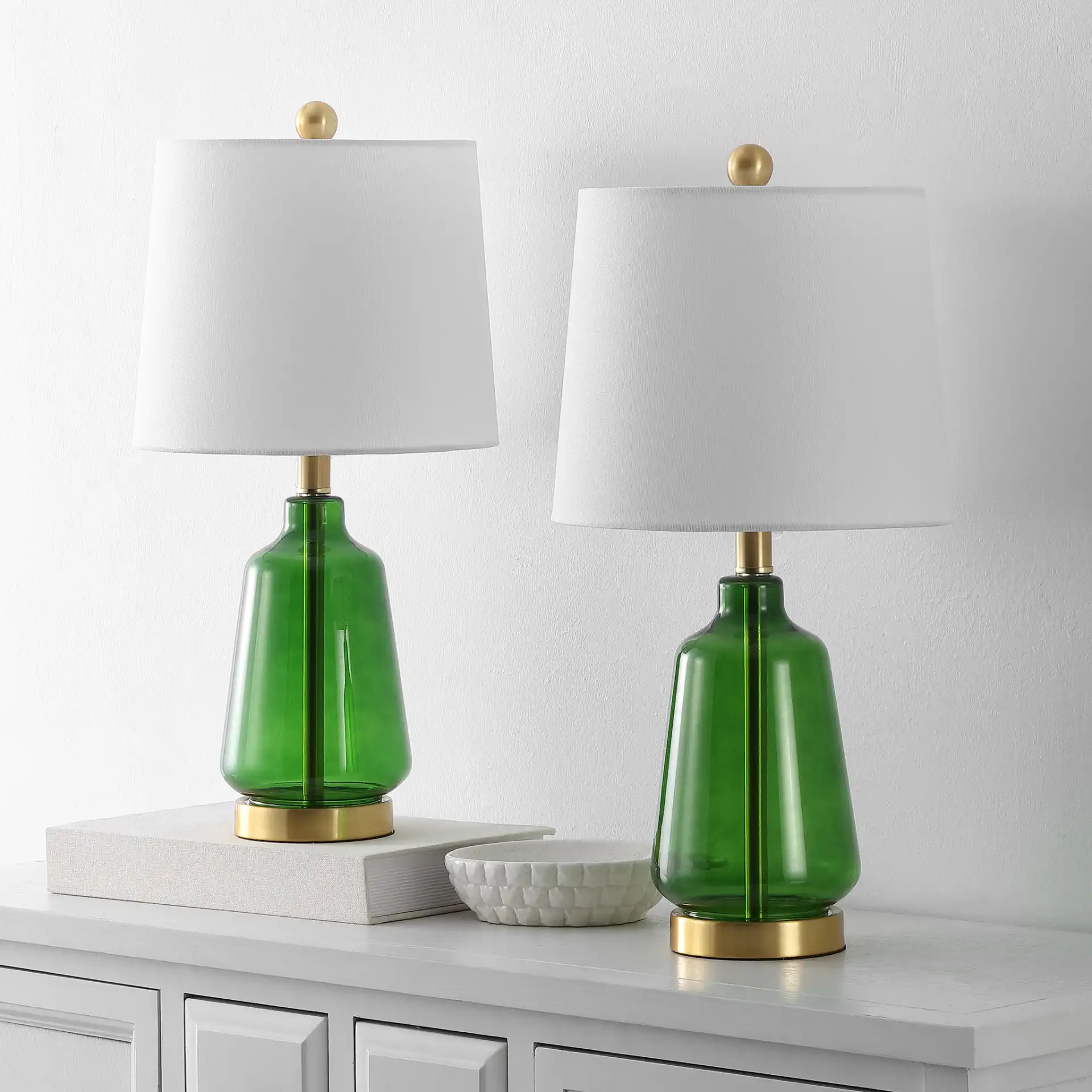 Aren Table Lamp (Set Of 2) in Green / Brass in a styled room