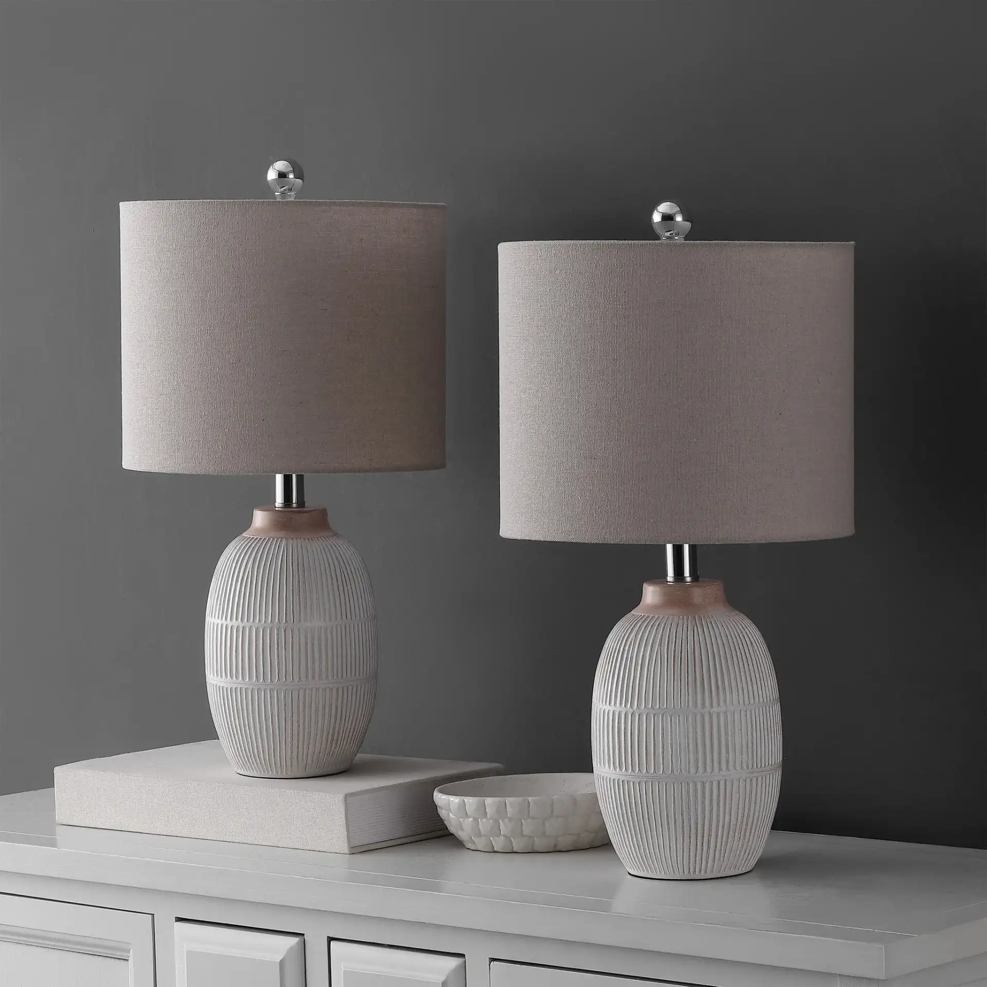 Thom Table Lamp (Set Of 2) in Brown in a styled room