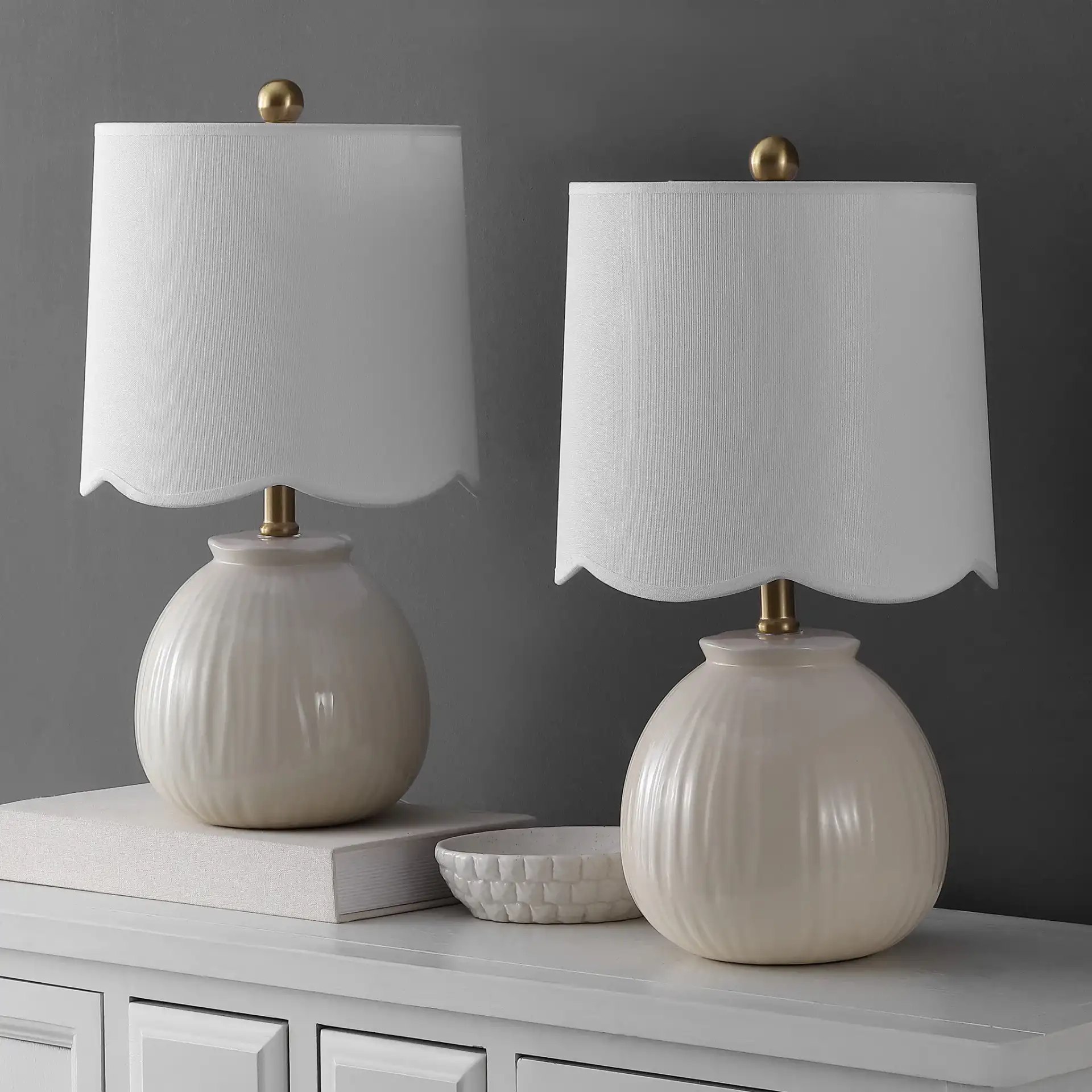 Devi Table Lamp (Set Of 2) in White in a styled room