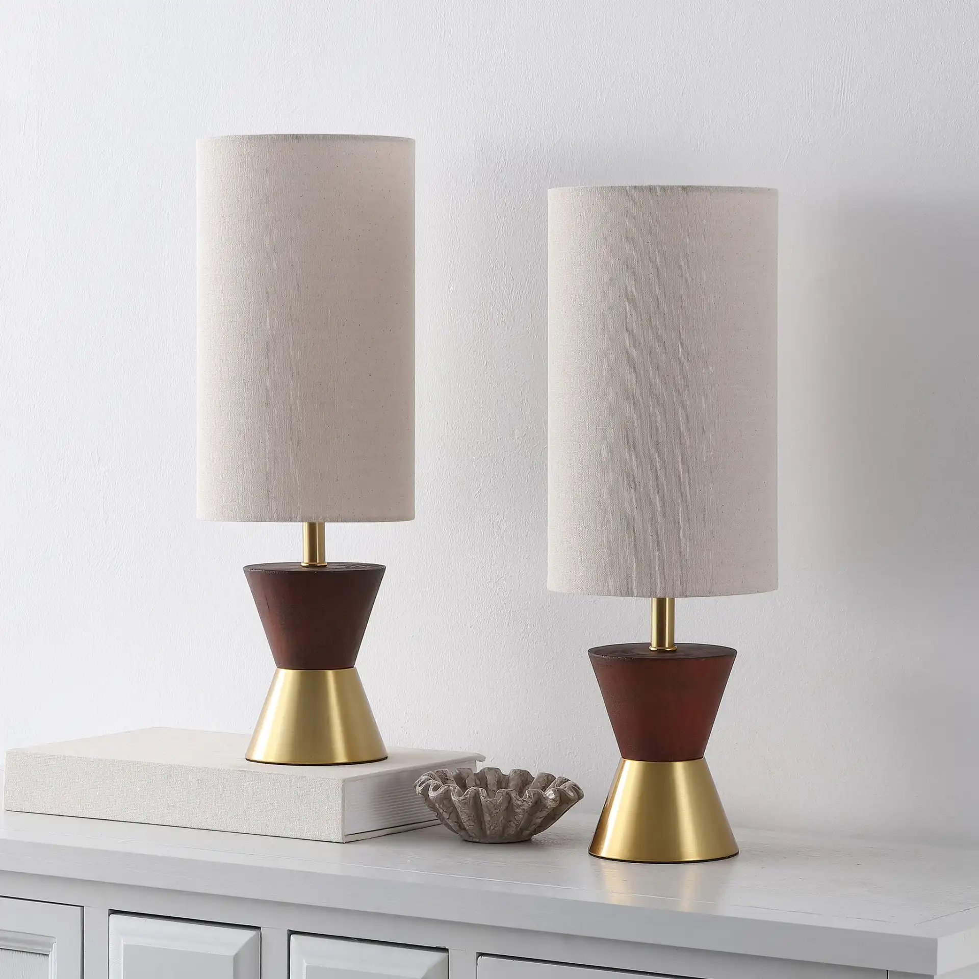 Trea Table Lamp (Set Of 2) in Brass / Dark Walnut in a styled room