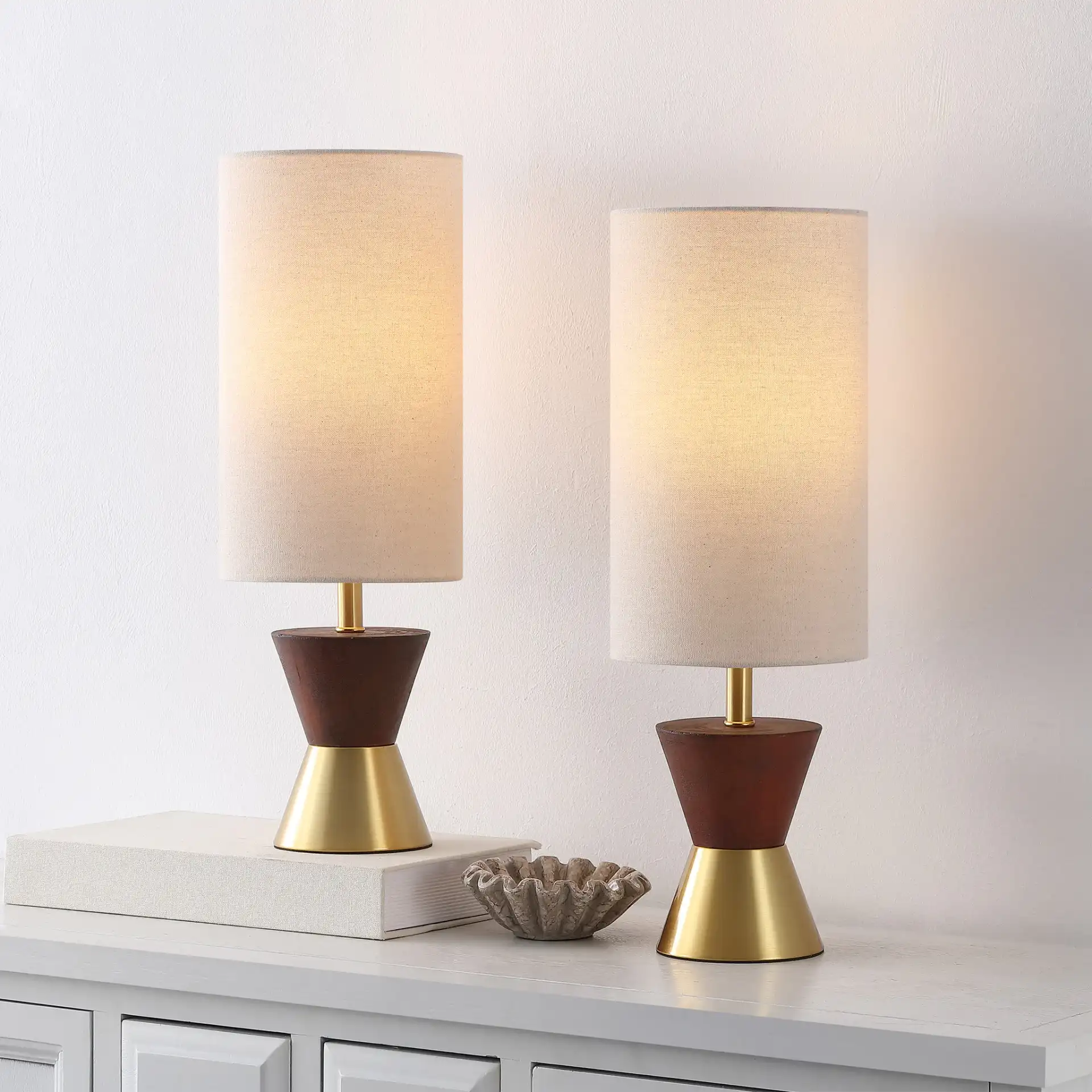 Trea Table Lamp (Set Of 2) in Brass / Dark Walnut in a styled room