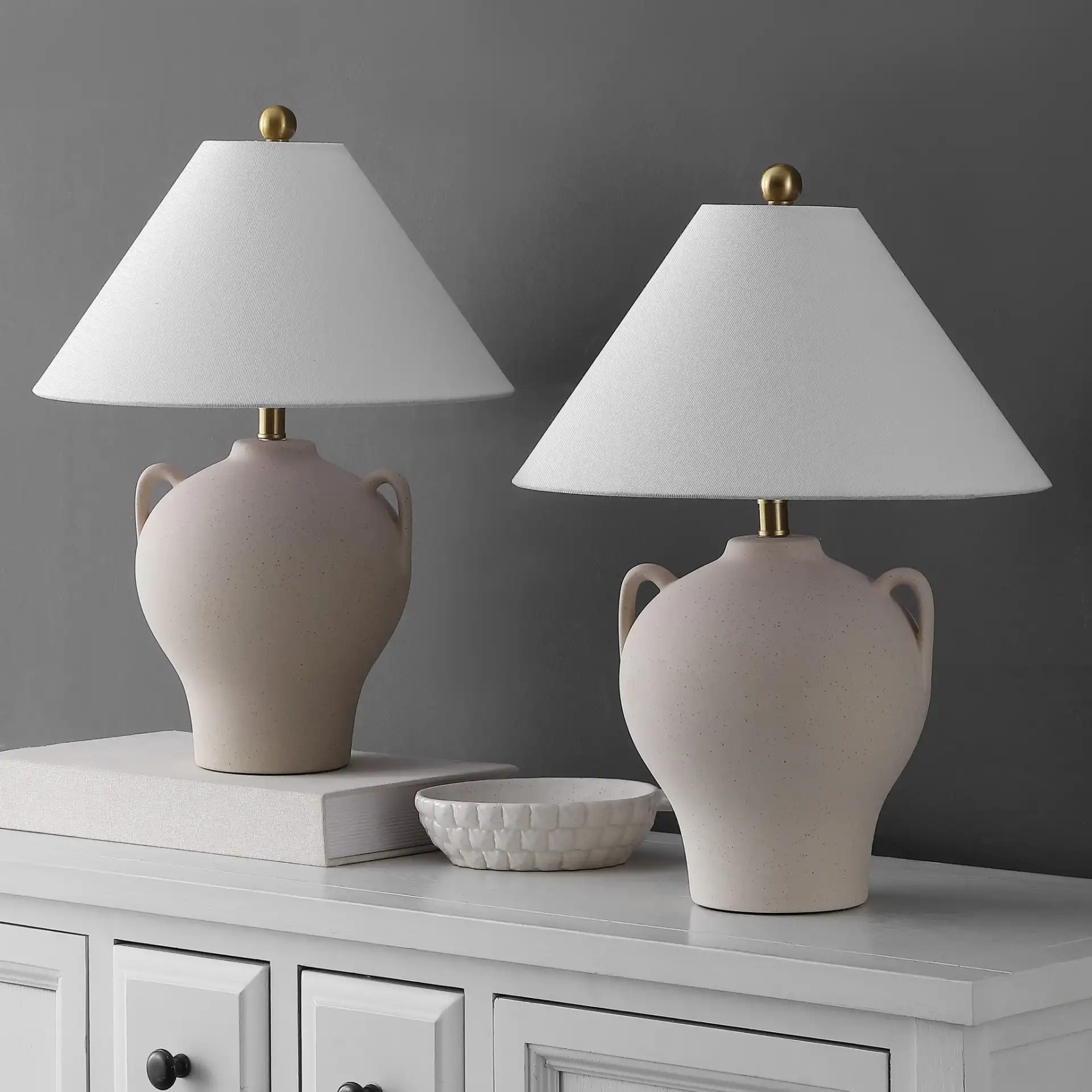 Rowyn Table Lamp (Set Of 2) in Beige in a styled room