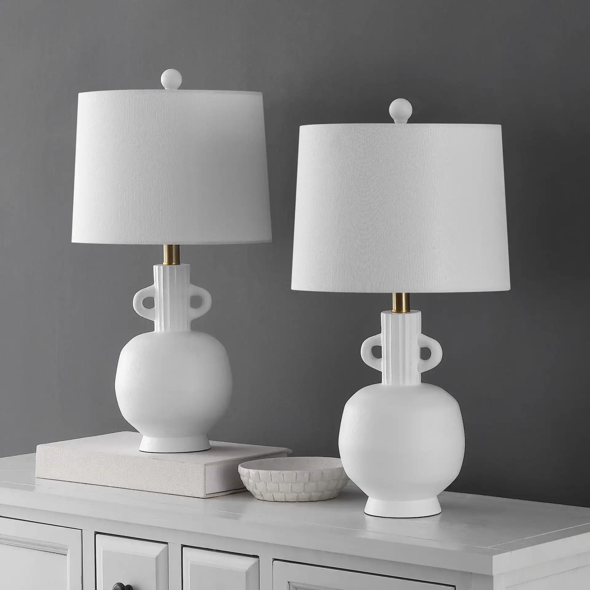 Lucas Table Lamp (Set Of 2) in White in a styled room