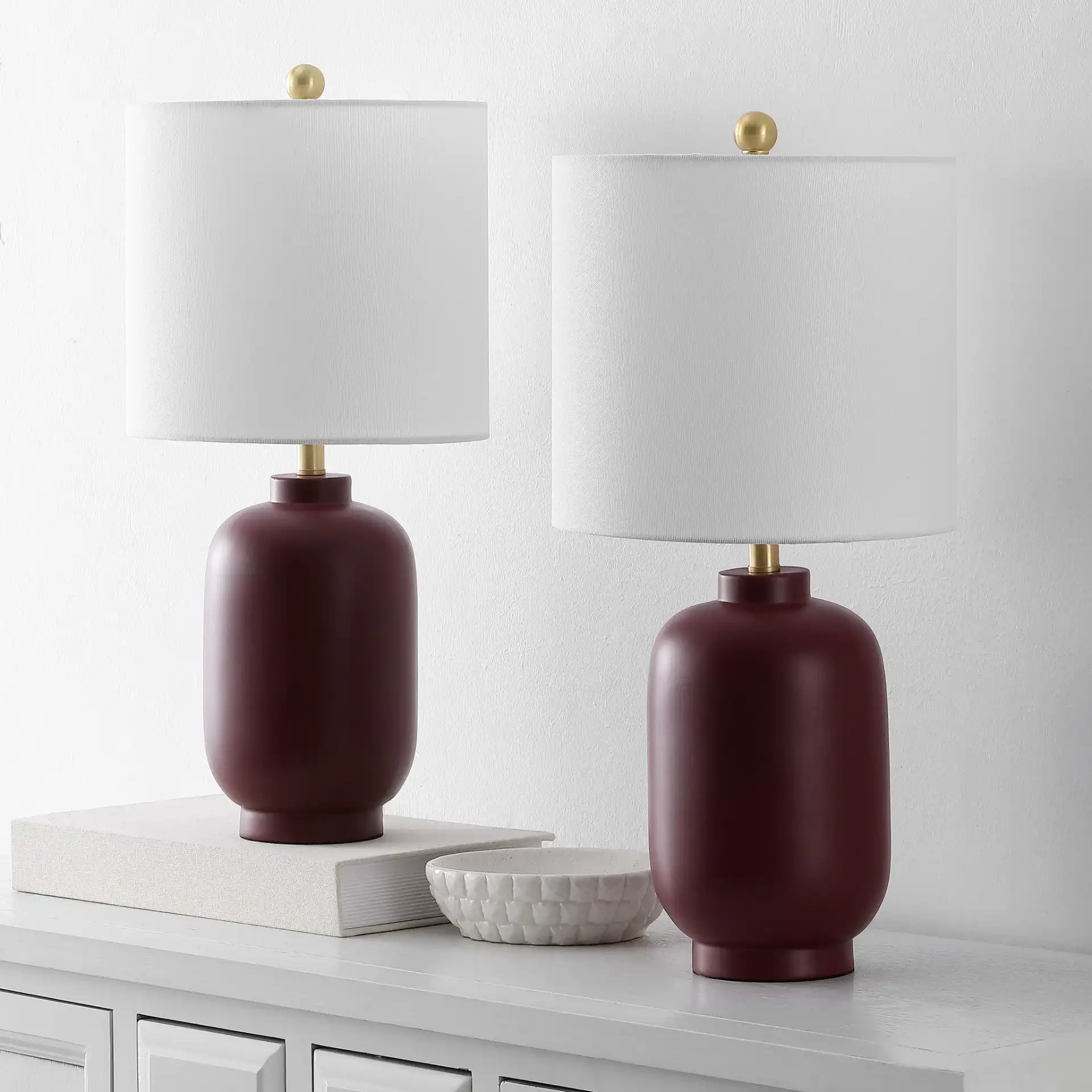 Madsen Table Lamp (Set Of 2) in Burgundy in a styled room