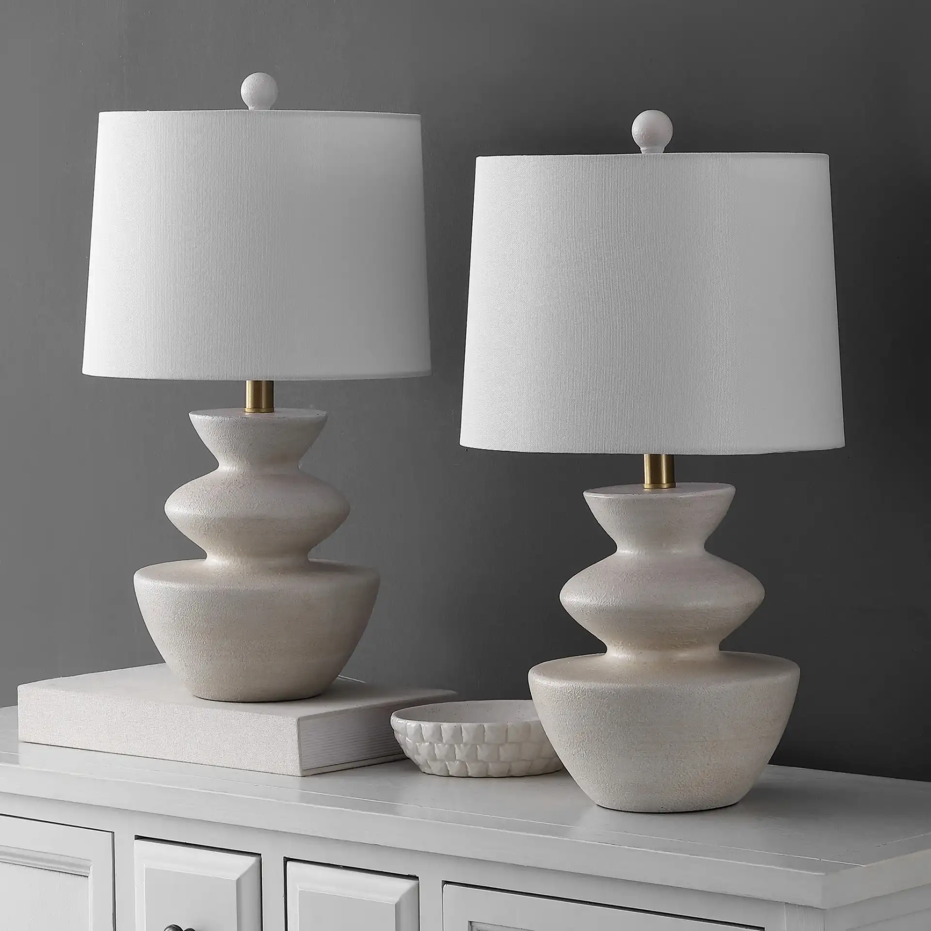 Jorden Table Lamp (Set Of 2) in White in a styled room
