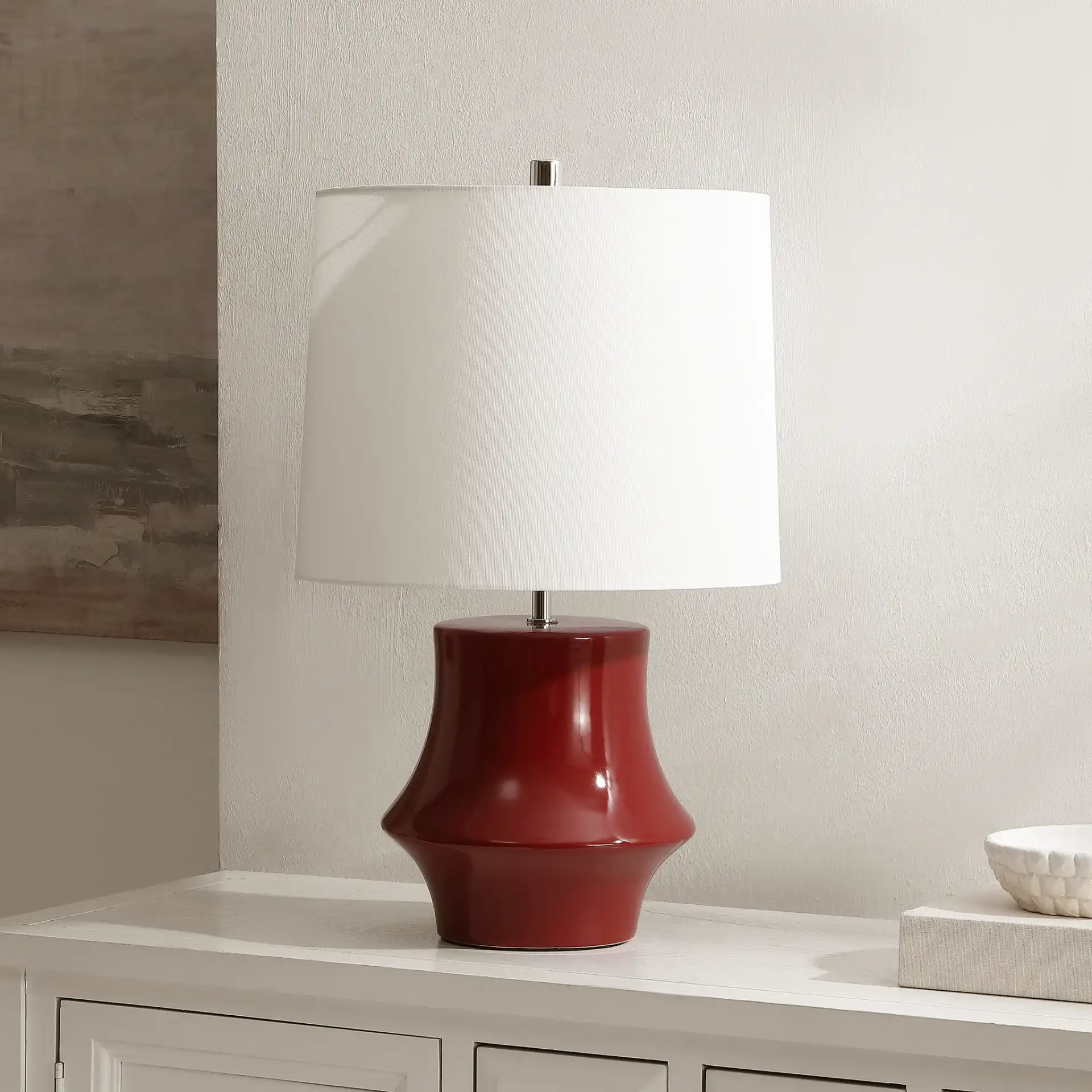 Ryder Table Lamp in Cranberry in a styled room