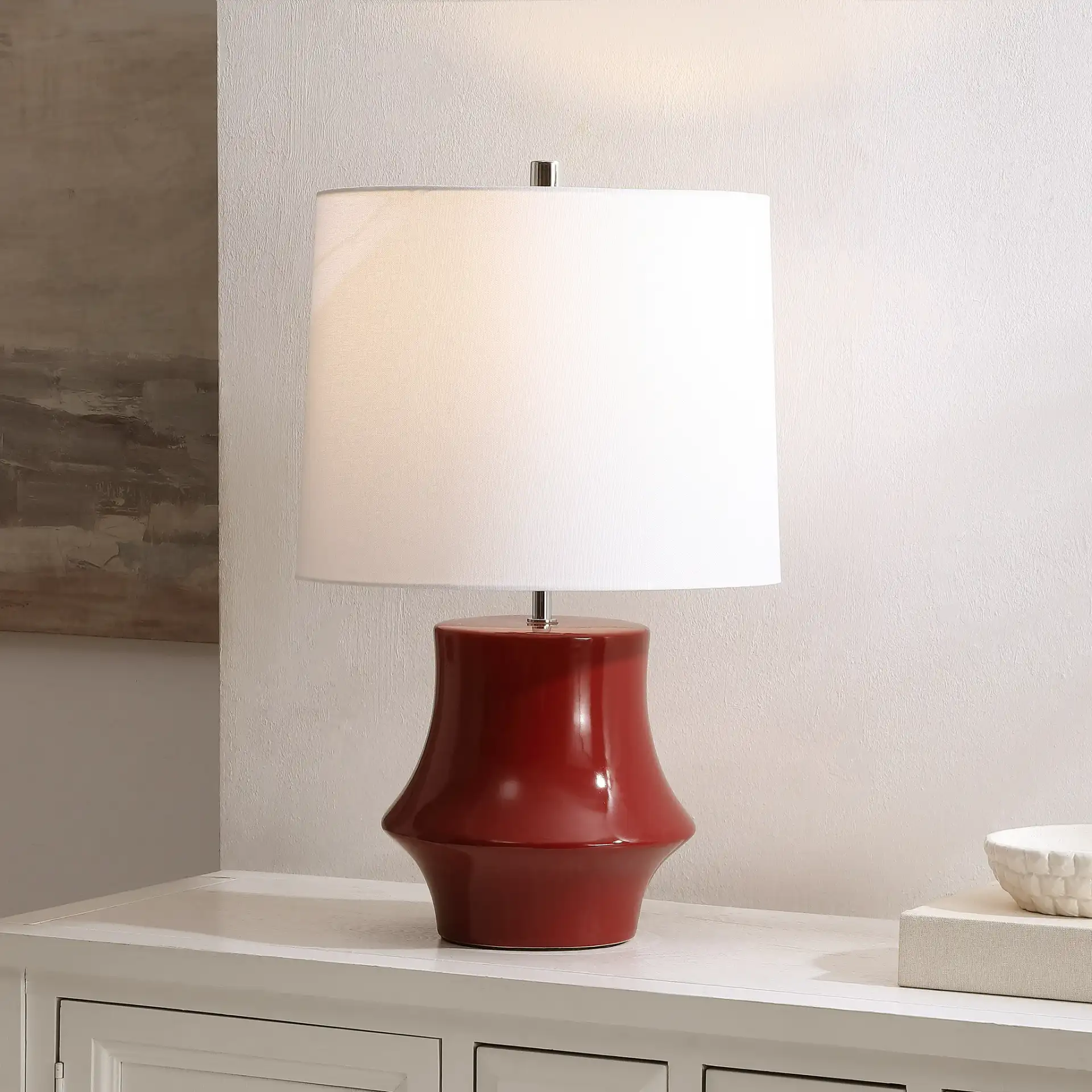 Ryder Table Lamp in Cranberry in a styled room
