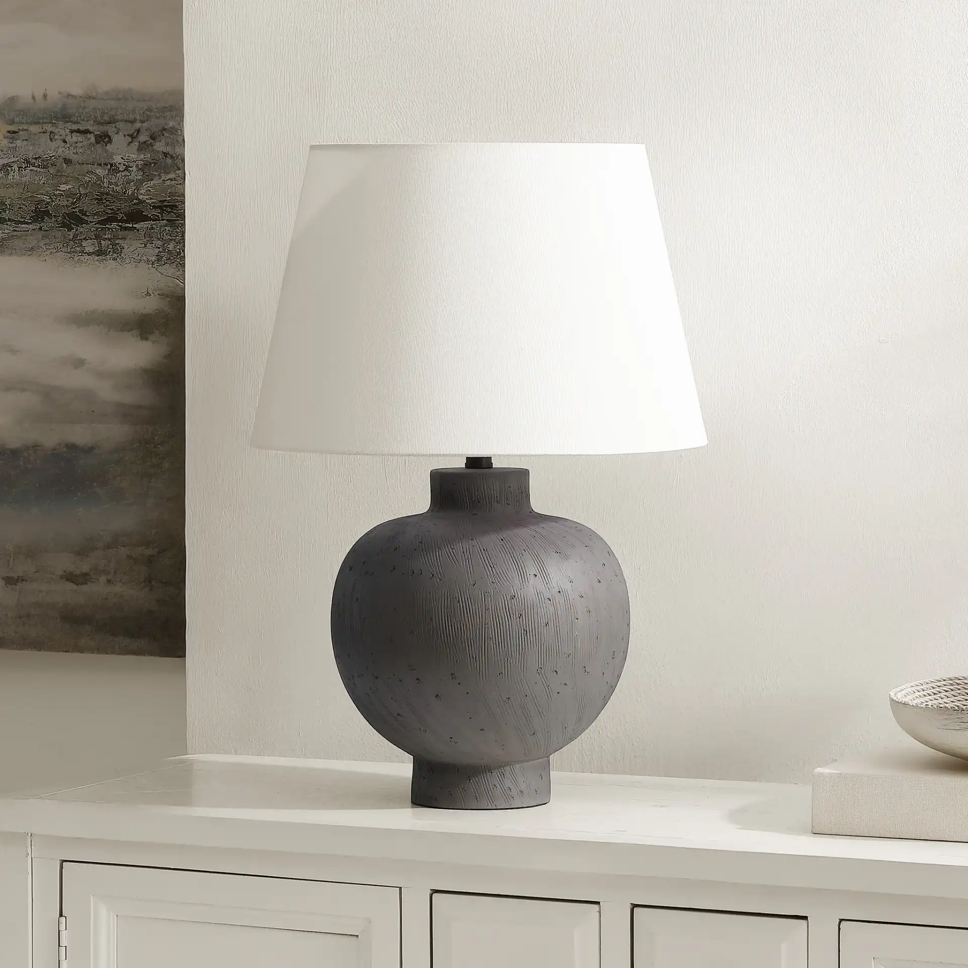 Benita Table Lamp in Gray in a styled room