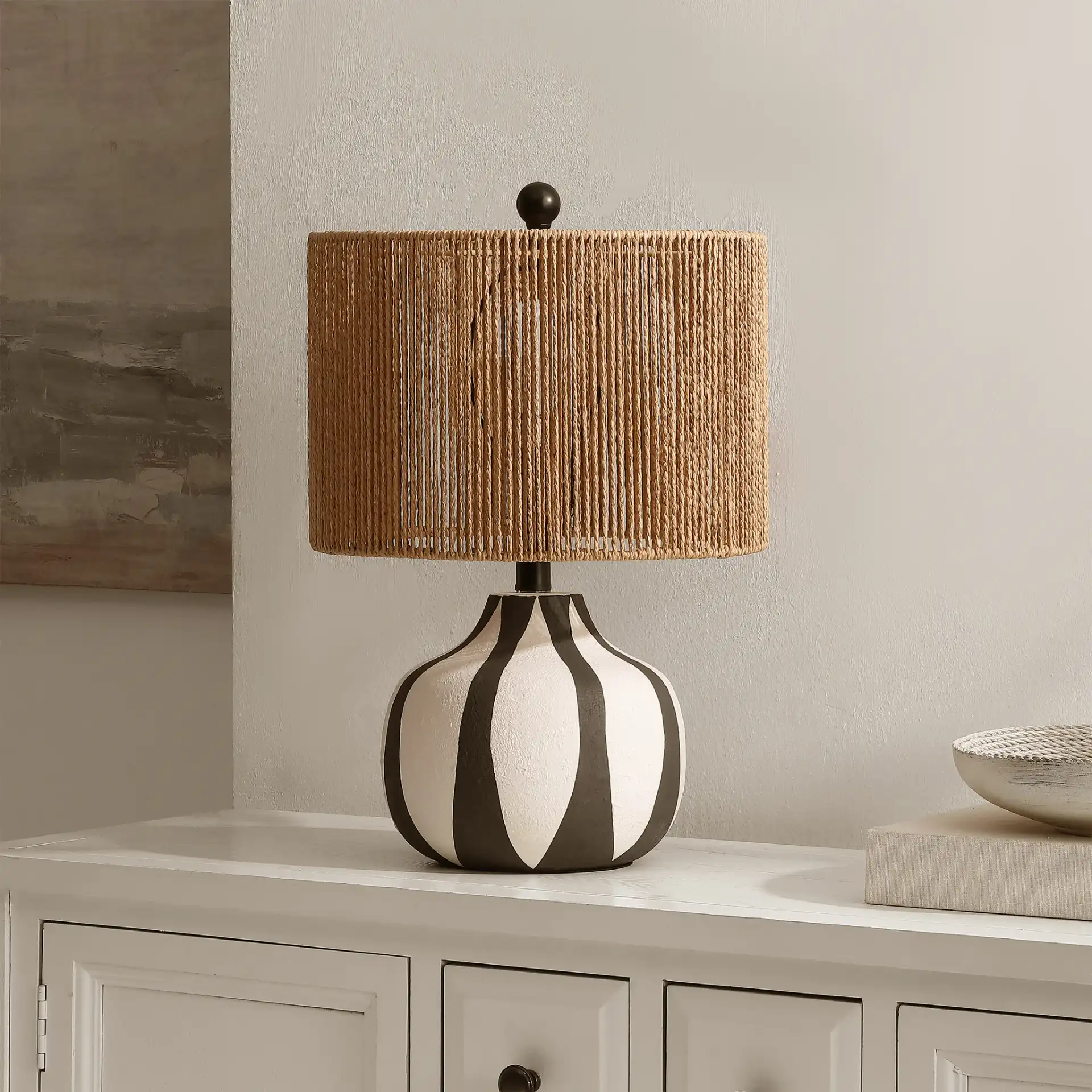 Devi Table Lamp in Cream / Black in a styled room