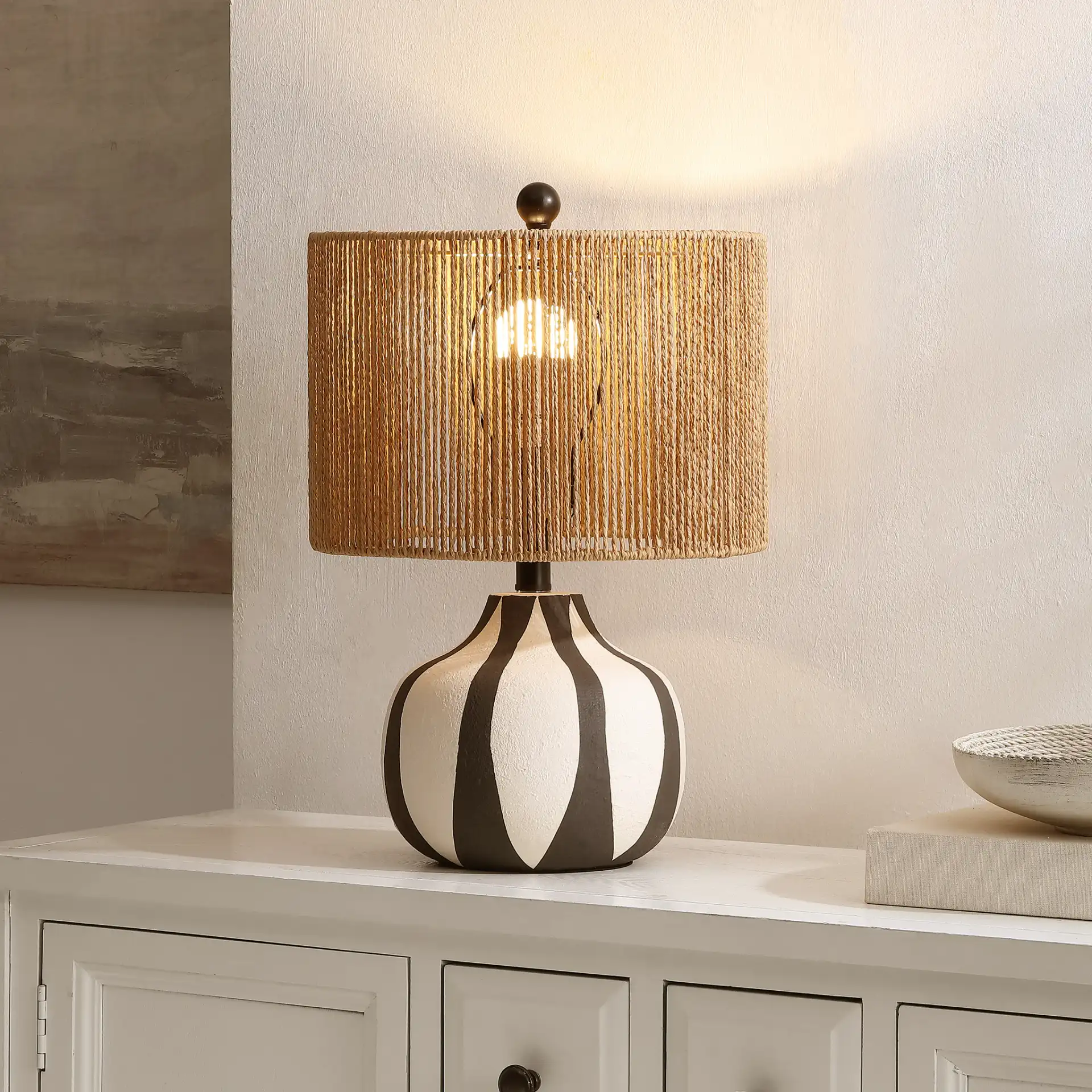 Devi Table Lamp in Cream / Black in a styled room