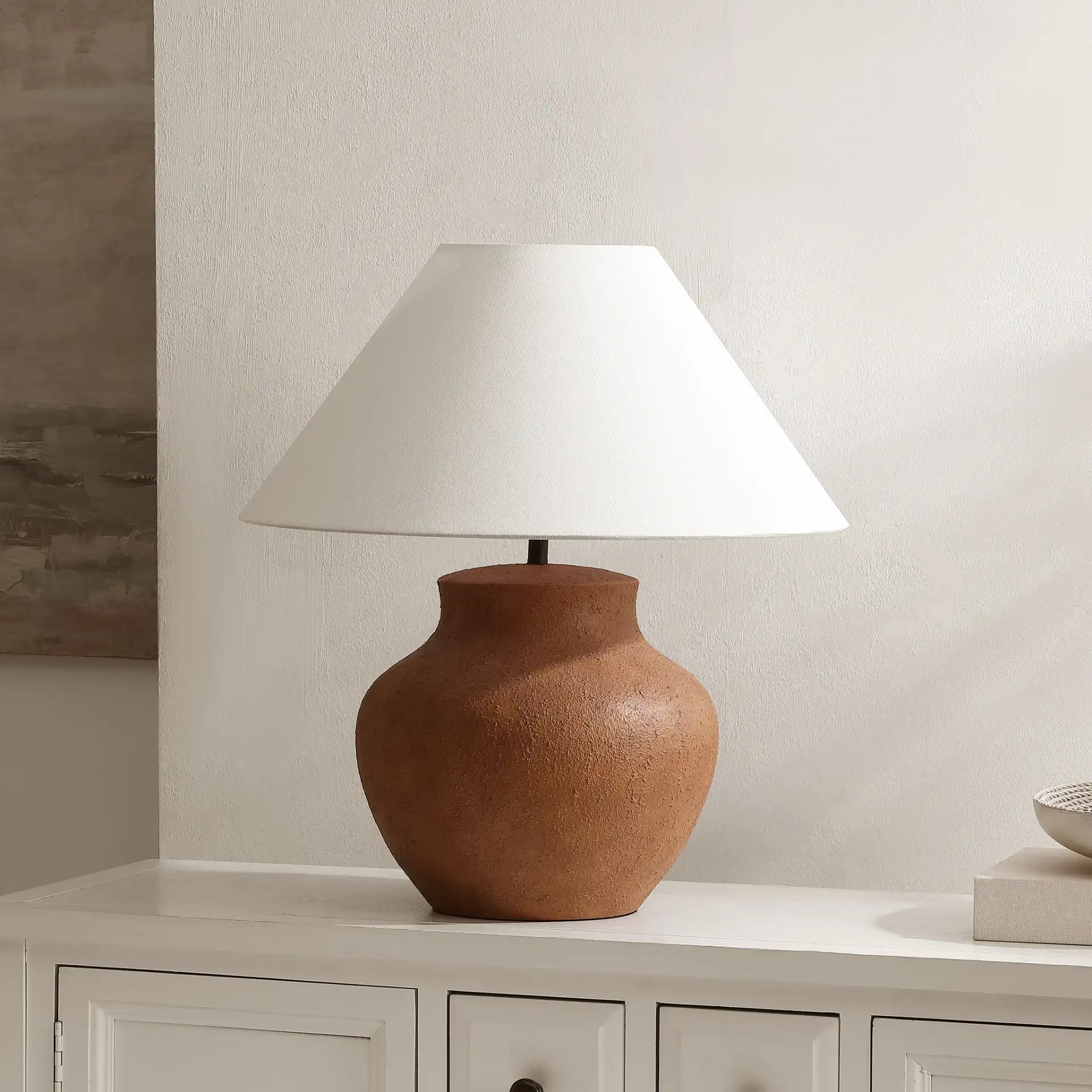 Clay Table Lamp in Brown in a styled room