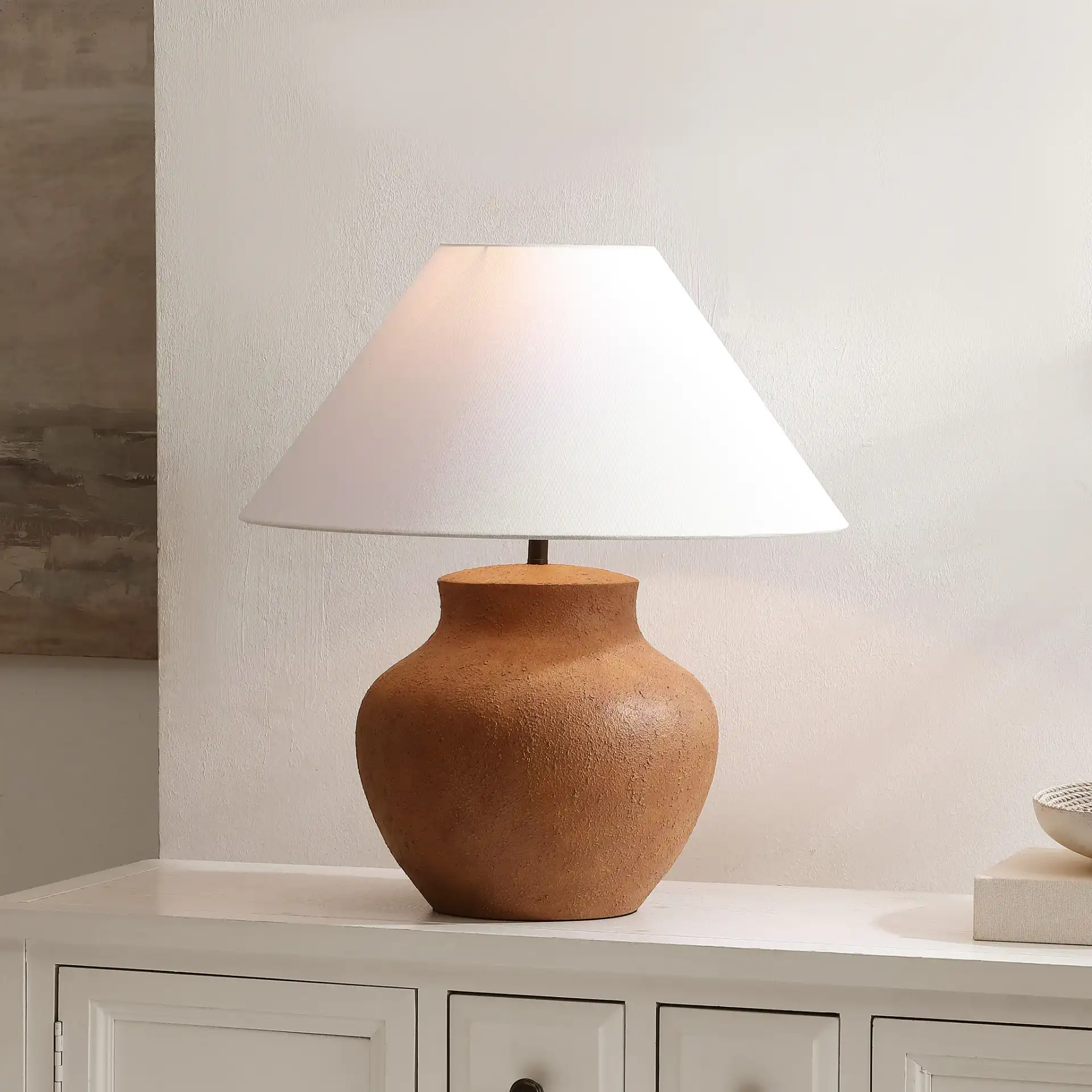 Clay Table Lamp in Brown in a styled room
