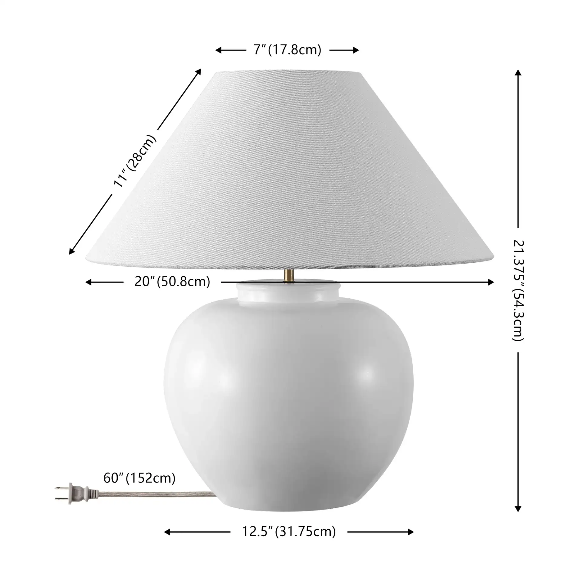 Korie Table Lamp in White, detail view