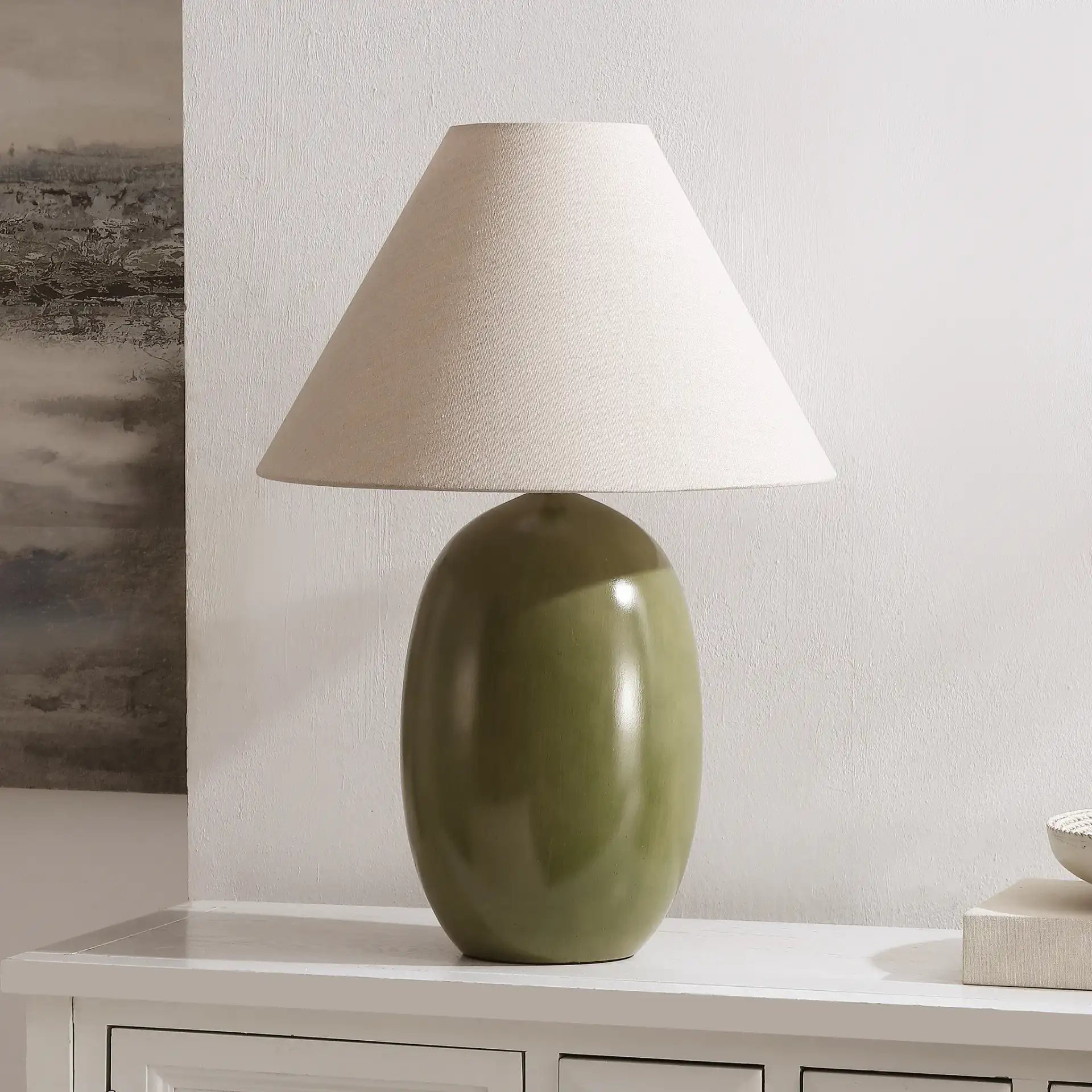 Josi Table Lamp in Green in a styled room