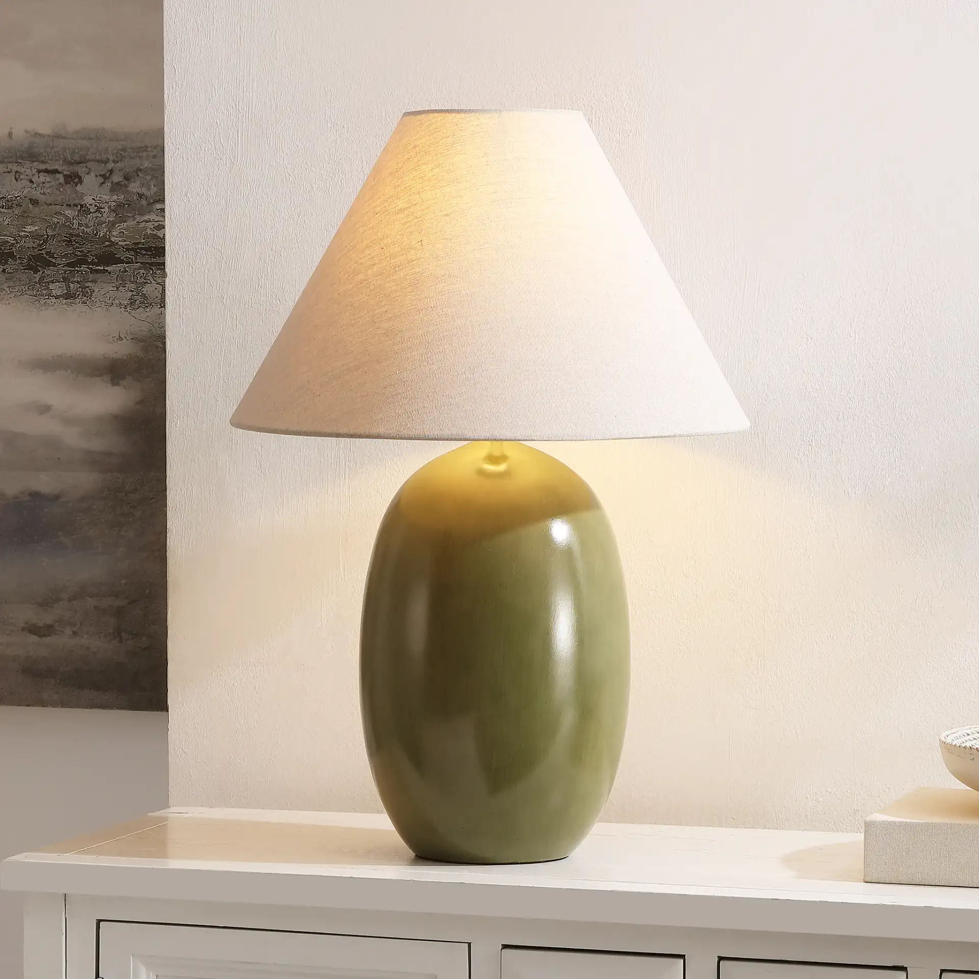 Josi Table Lamp in Green in a styled room