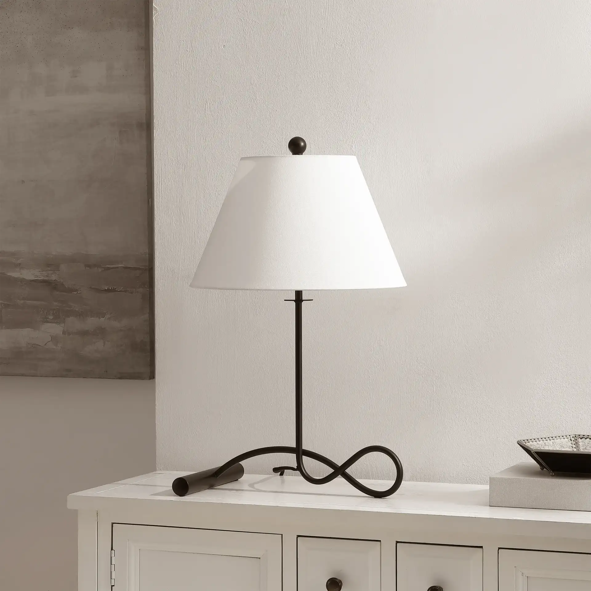 Sami Table Lamp in Black in a styled room